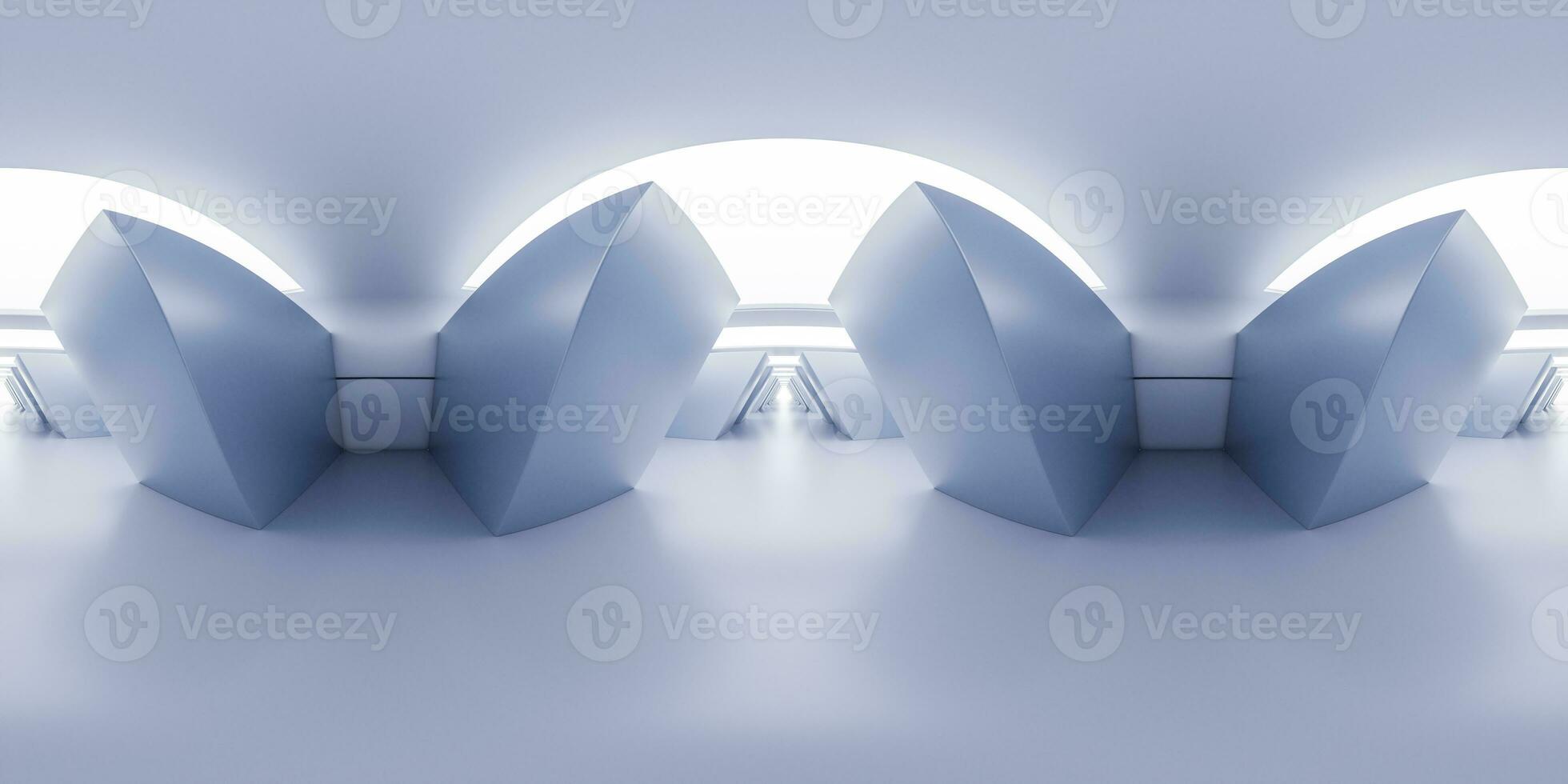 vide blanc tunnel avec futuriste style, 3d le rendu. 360 degrés sans couture panoramique voir. photo