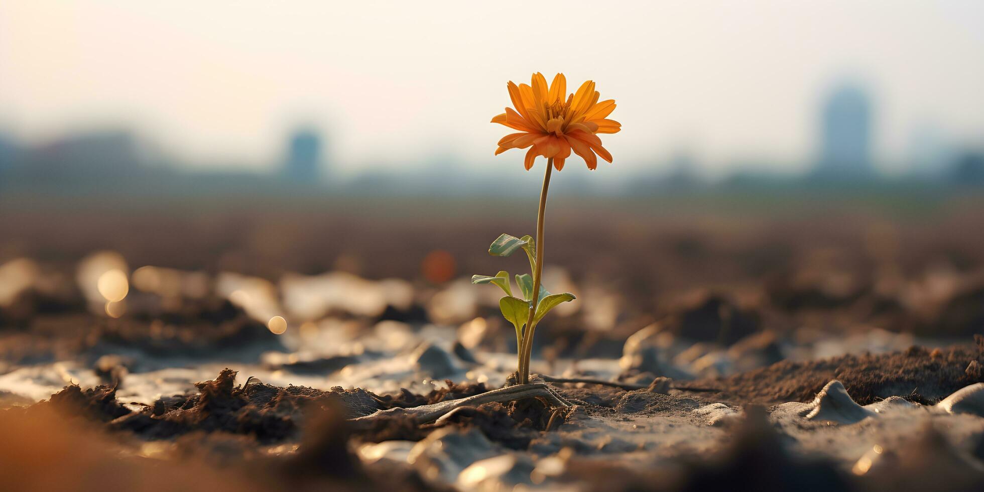 espérer concept. fleur croissance dans sec sol. photo