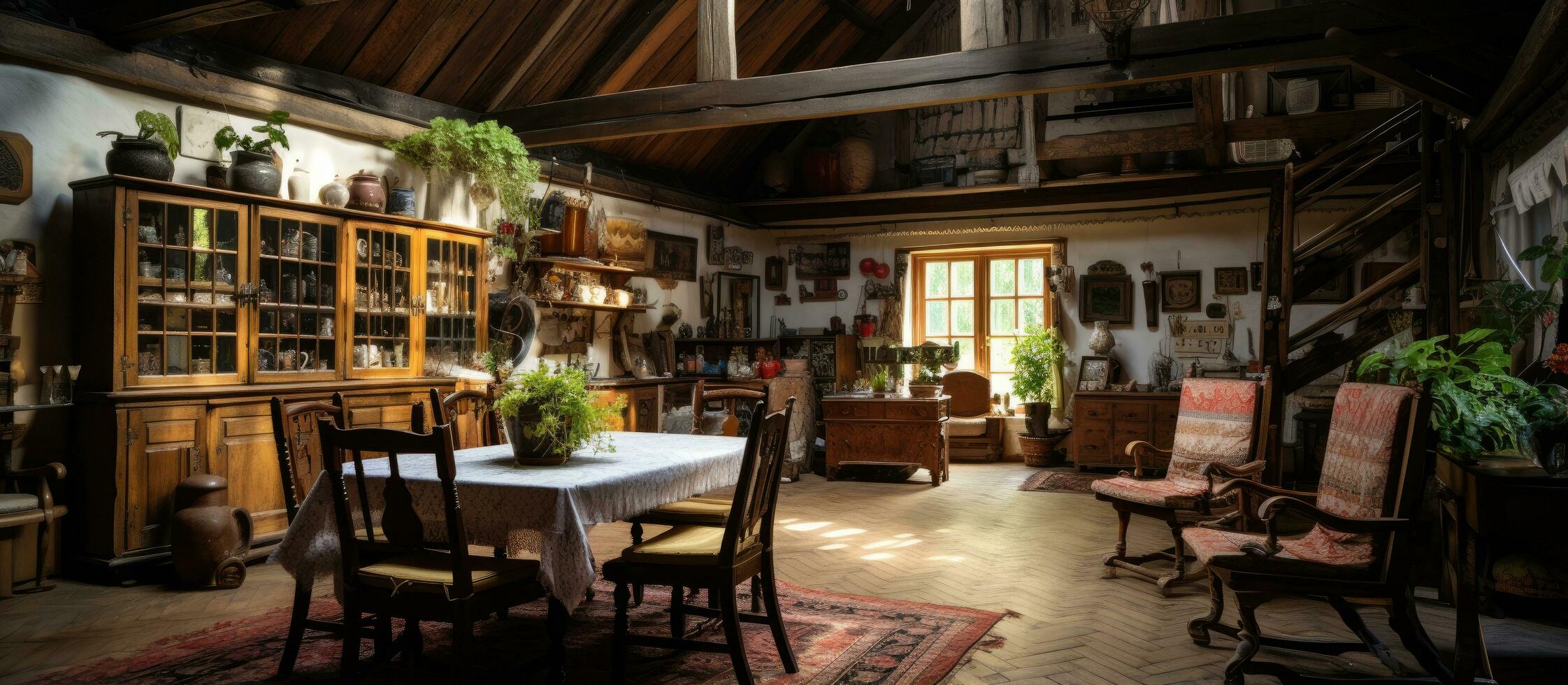 traditionnel russe biens intérieur de un vieux ferme photo