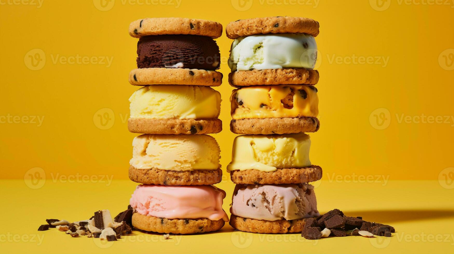 ensemble de divers saveur de la glace crème des sandwichs sur brillant Contexte photo