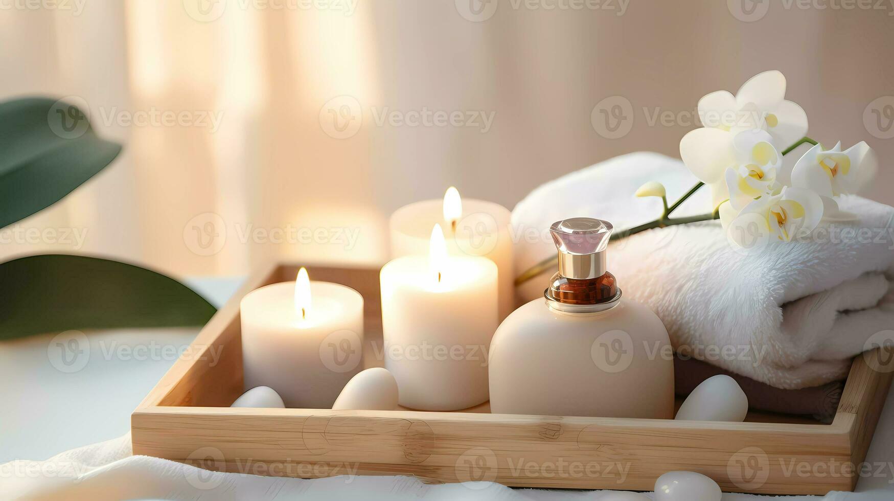 spa accessoire composition ensemble dans journée spa hôtel, beauté bien-être centre. spa produit sont mis dans luxe spa recours chambre, prêt pour massage thérapie de professionnel service. photo