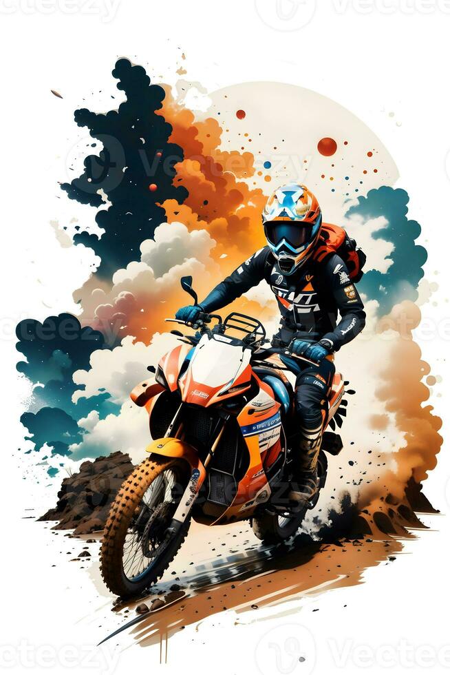 courses motocross cavalier avec encre style numérique La peinture sur esquisser pour T-shirt impression photo