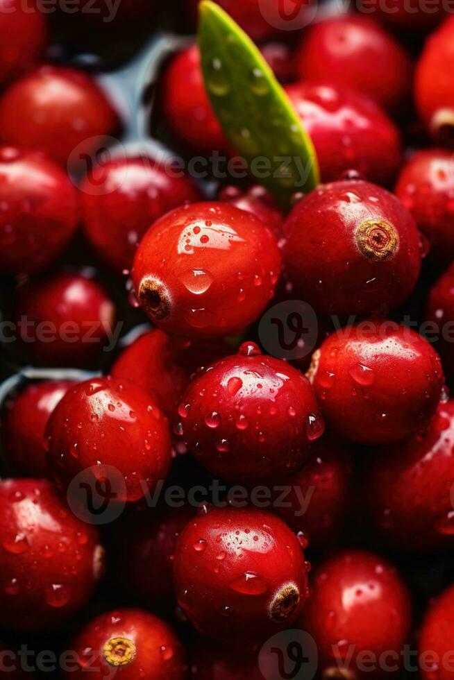 réaliste photo de une bouquet de canneberges. Haut vue fruit paysage. ai généré