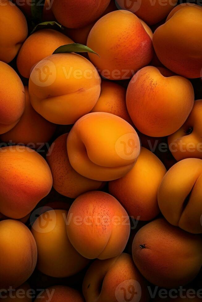 réaliste photo de une bouquet de abricots. Haut vue fruit paysage. ai généré