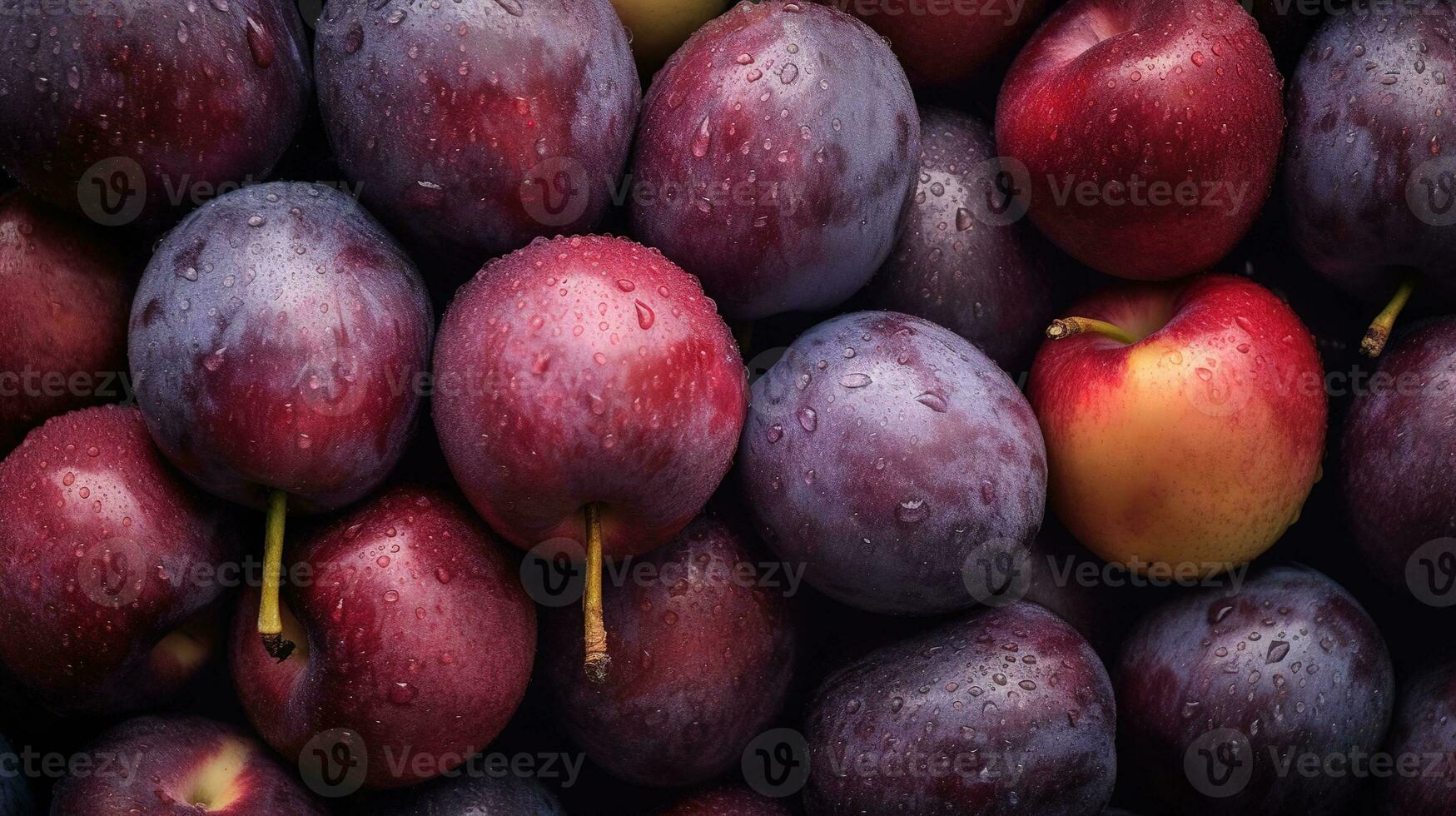 réaliste photo de une bouquet de prunes. Haut vue fruit paysage. ai généré