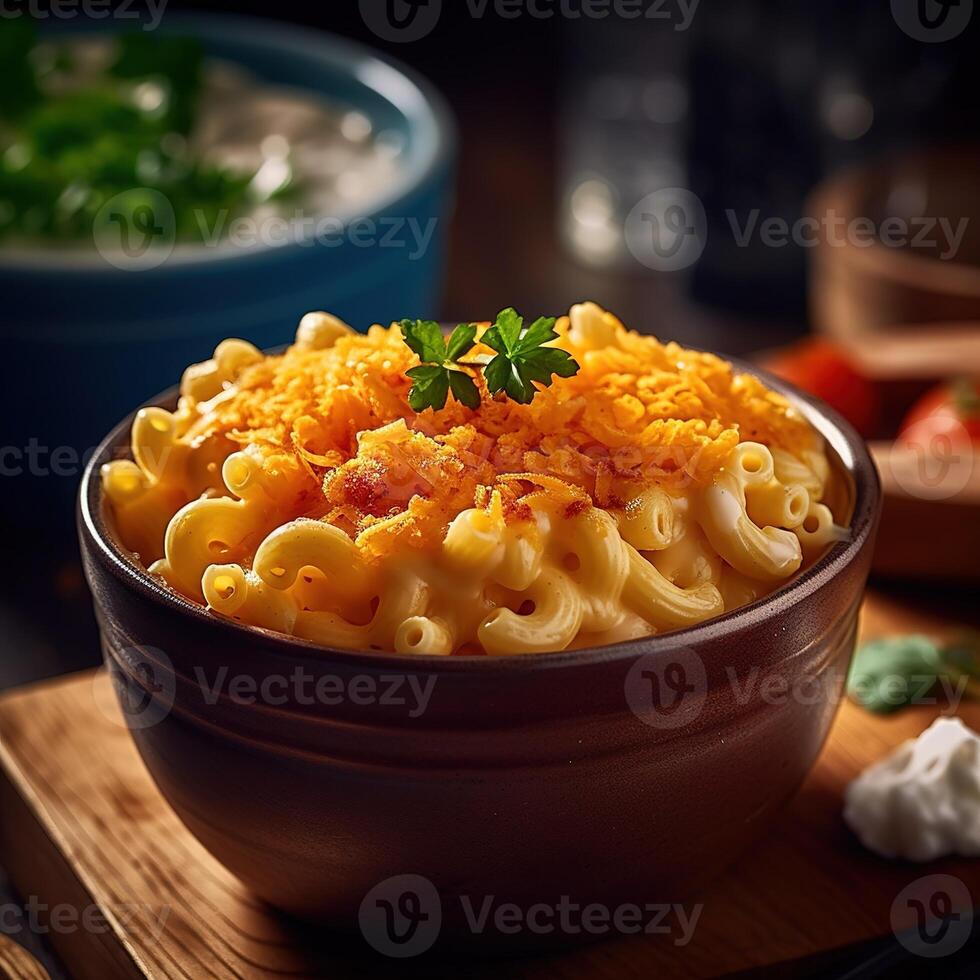 réaliste photo de Mac et fromage. fermer nourriture la photographie. ai généré