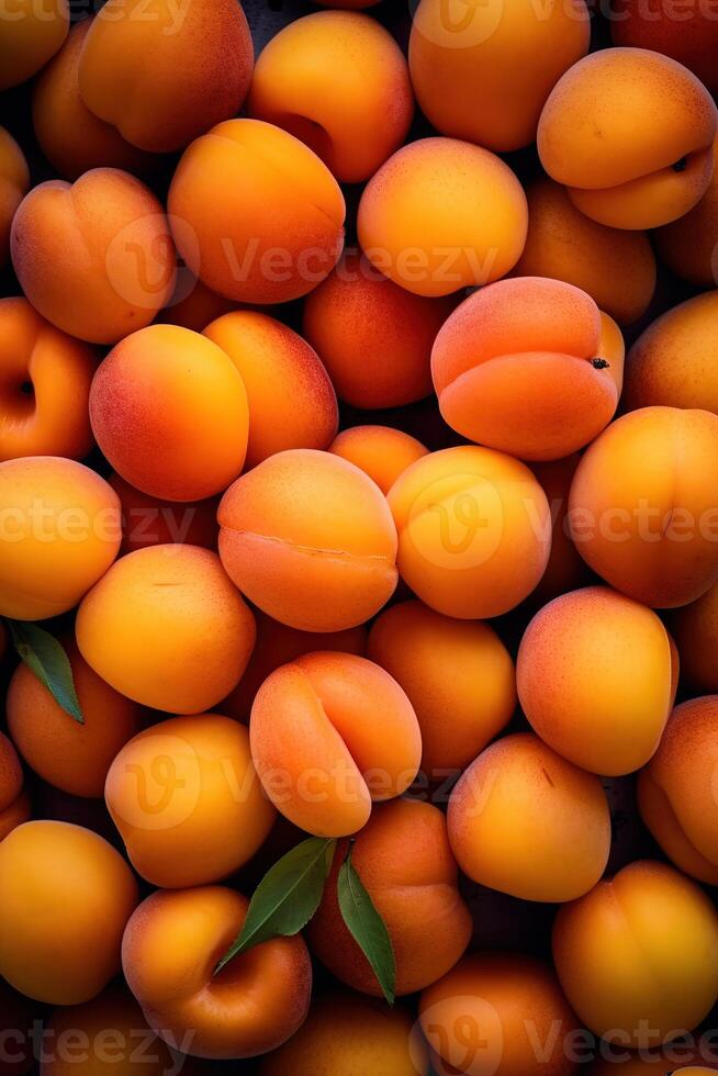 réaliste photo de une bouquet de abricots. Haut vue fruit paysage. ai généré