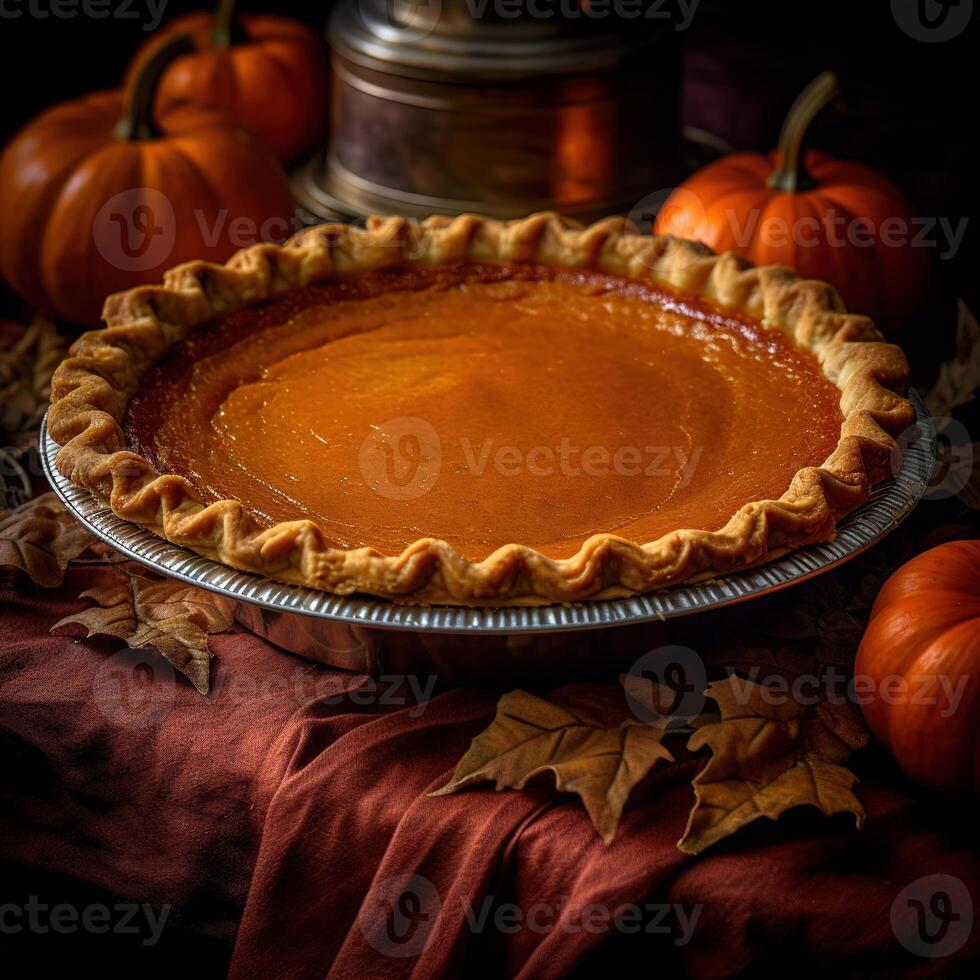 réaliste photo de citrouille tarte. fermer nourriture la photographie. ai généré