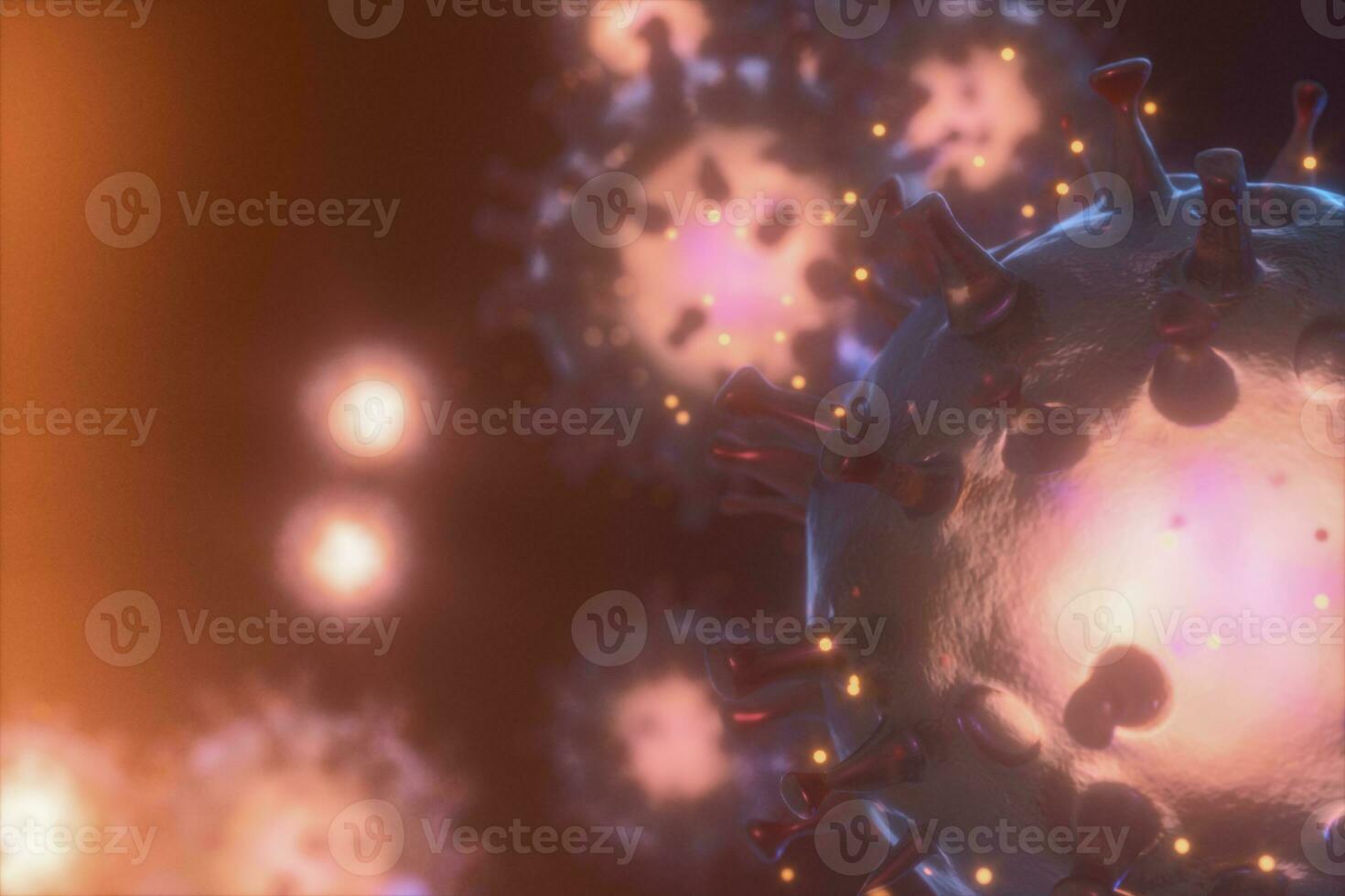 Dispersé couronne virus avec foncé arrière-plan, 3d le rendu photo