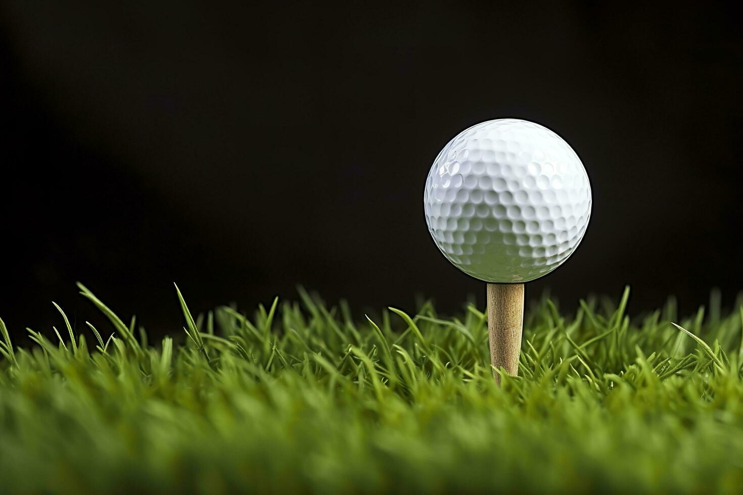 blanc le golf Balle sur en bois tee avec herbe. génératif ai photo