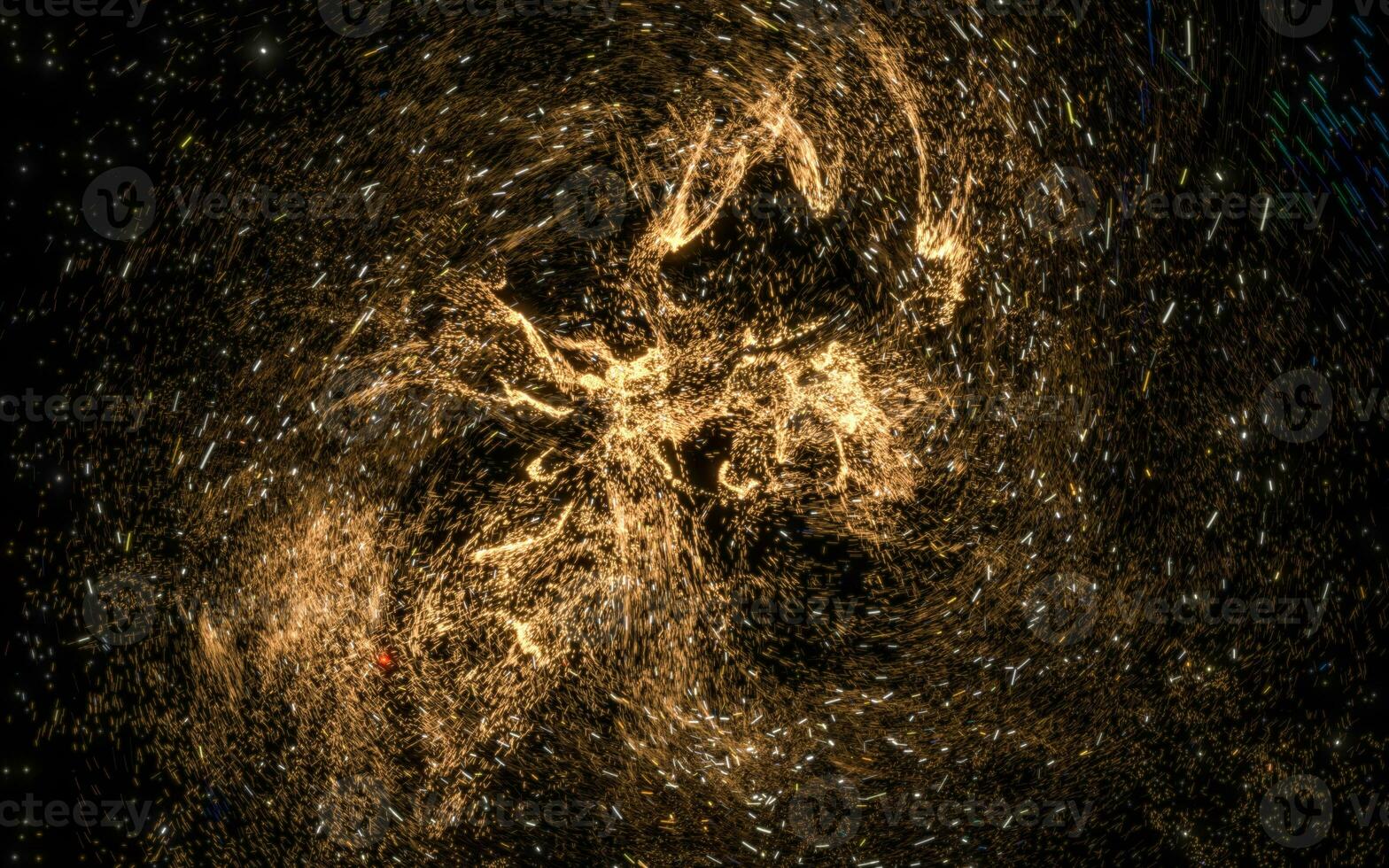 embrasé particules avec ondulé modèle, magique galaxie, 3d le rendu. photo