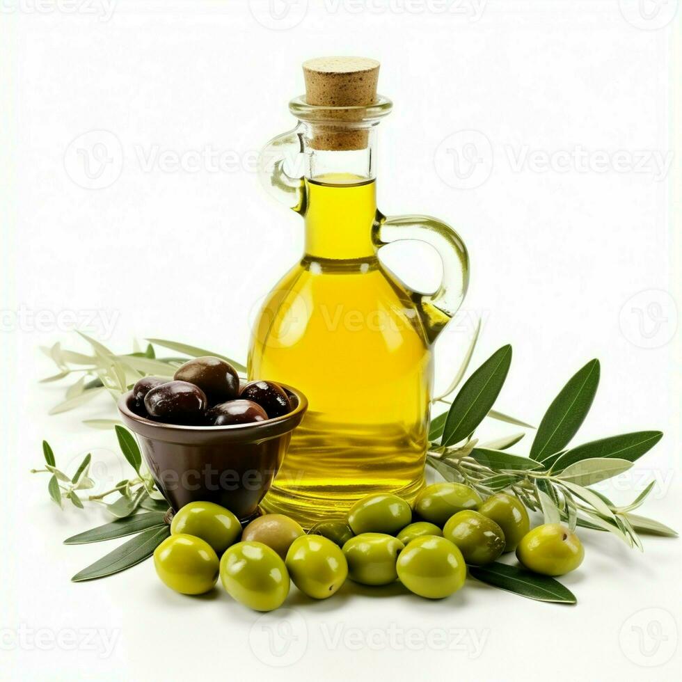 là est une bouteille de olive pétrole cette est isolé sur une blanc Contexte. photo