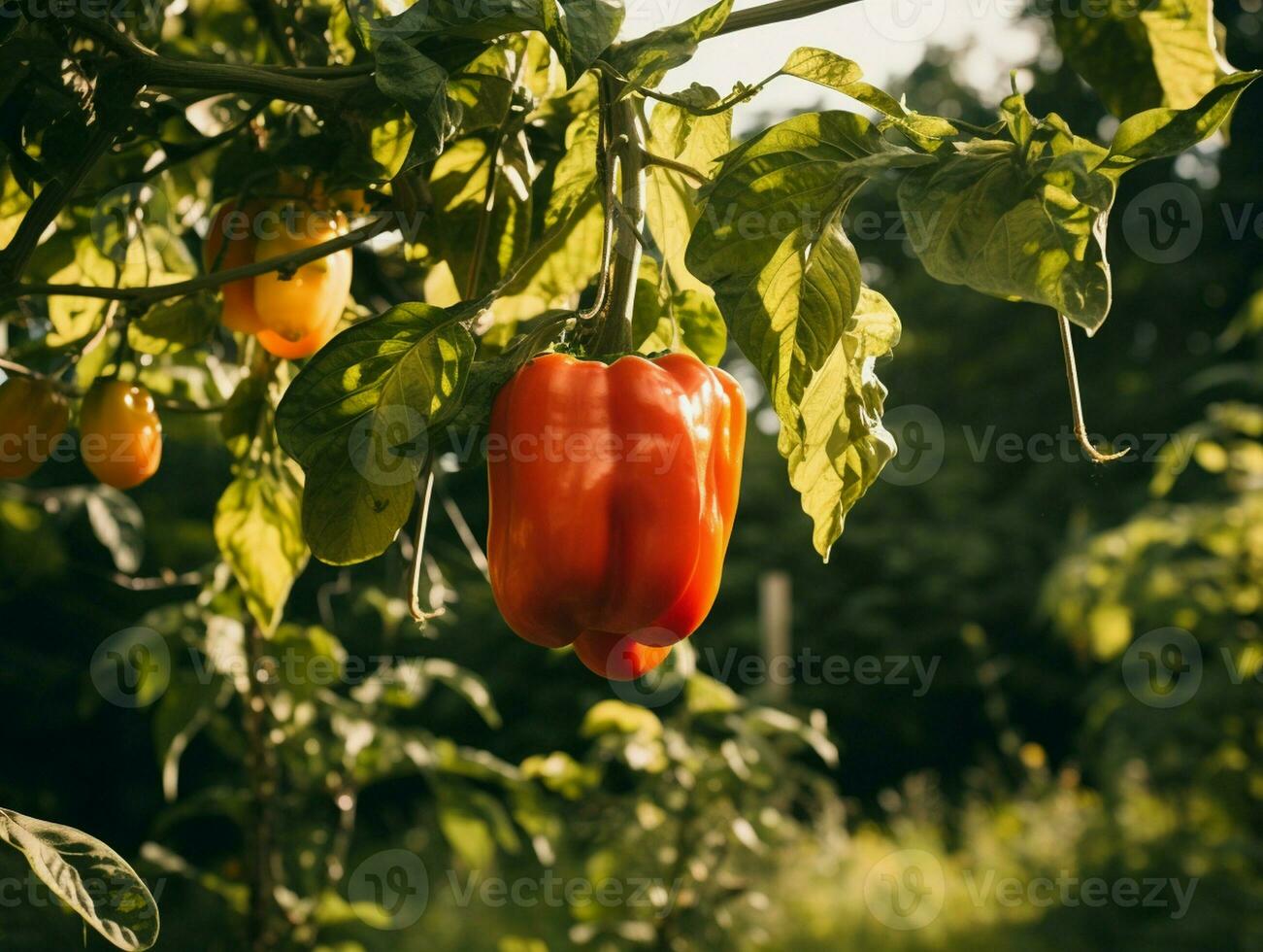 cloche poivre pendaison sur arbre dans jardin génératif ai photo