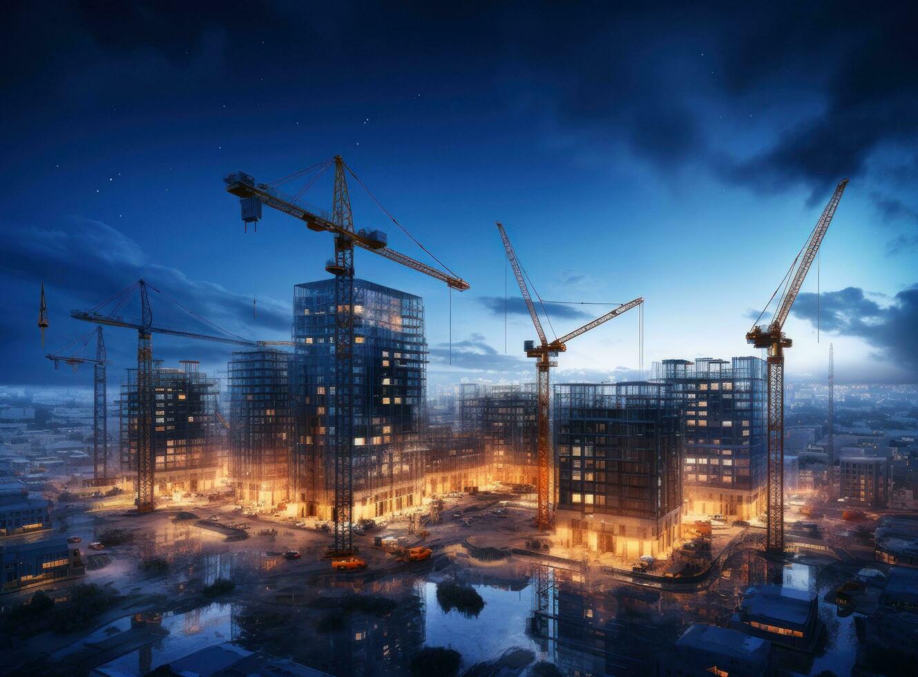 construction site avec grues sur Haut de bâtiments photo