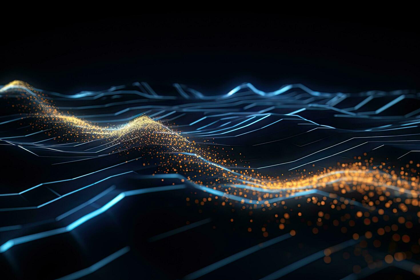 3d le rendu de abstrait La technologie numérique particules. réseau lien structure. gros Les données visualisation. numérique La technologie fond d'écran avec écoulement binaire vagues et Les données points, ai généré photo