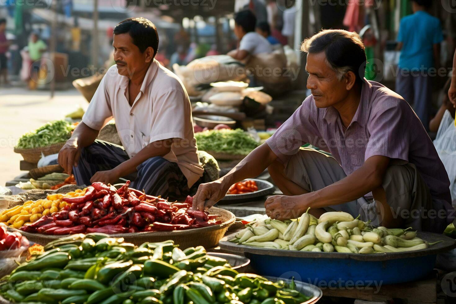 vue de vendeurs vente Frais nourriture dans traditionnel marché photo