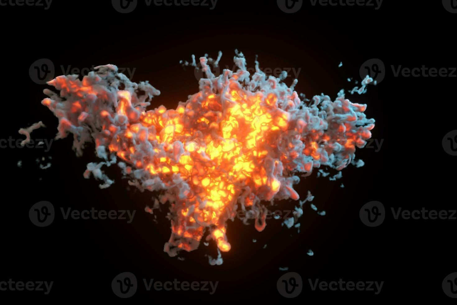 explosif flamme avec foncé arrière-plan, 3d le rendu. photo