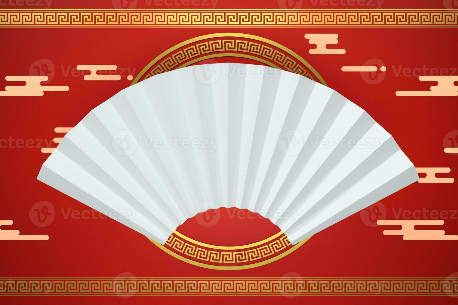 chinois ventilateur avec traditionnel fête décoration, 3d le rendu. photo