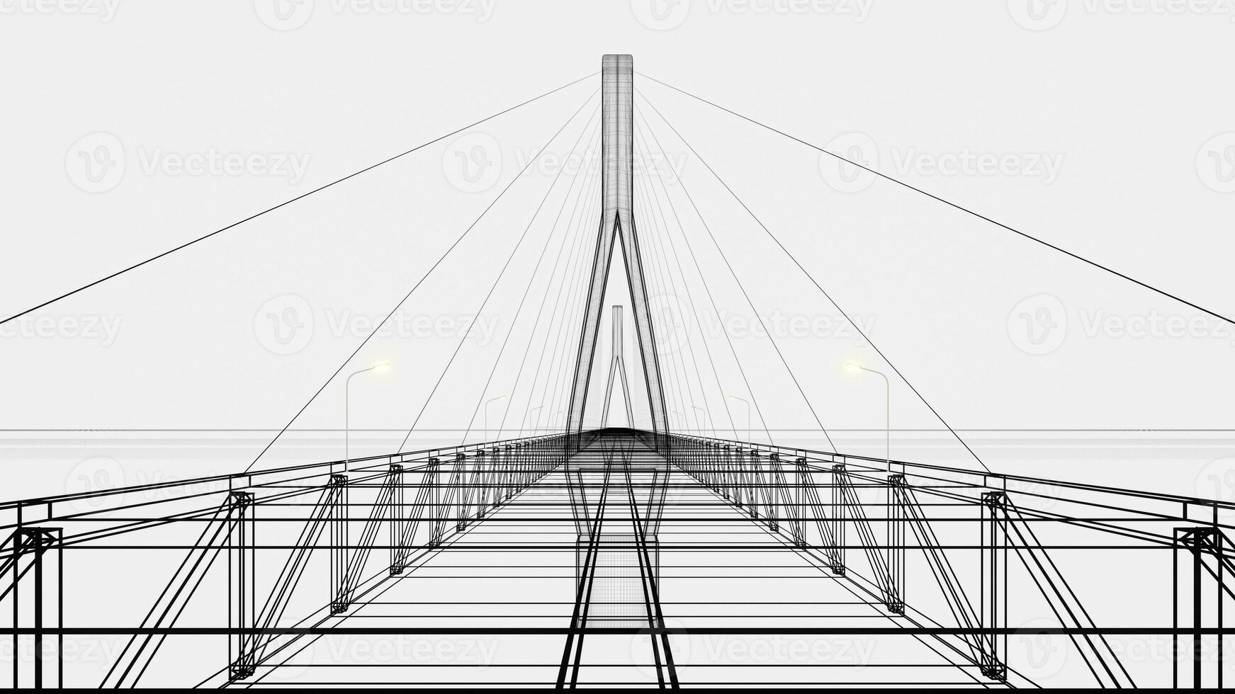 esquisser lignes de suspension pont, 3d le rendu. photo