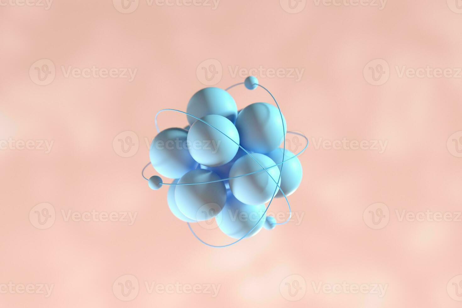 atome sphères avec rose biologique arrière-plan, 3d le rendu. photo