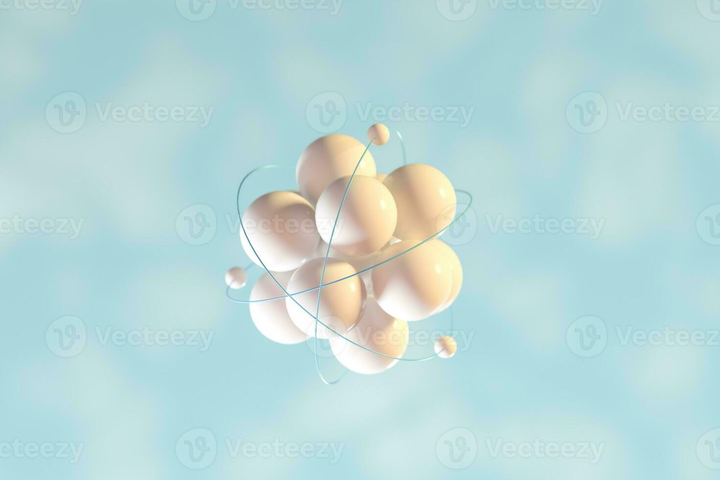 atome sphères avec cyan biologique arrière-plan, 3d le rendu. photo