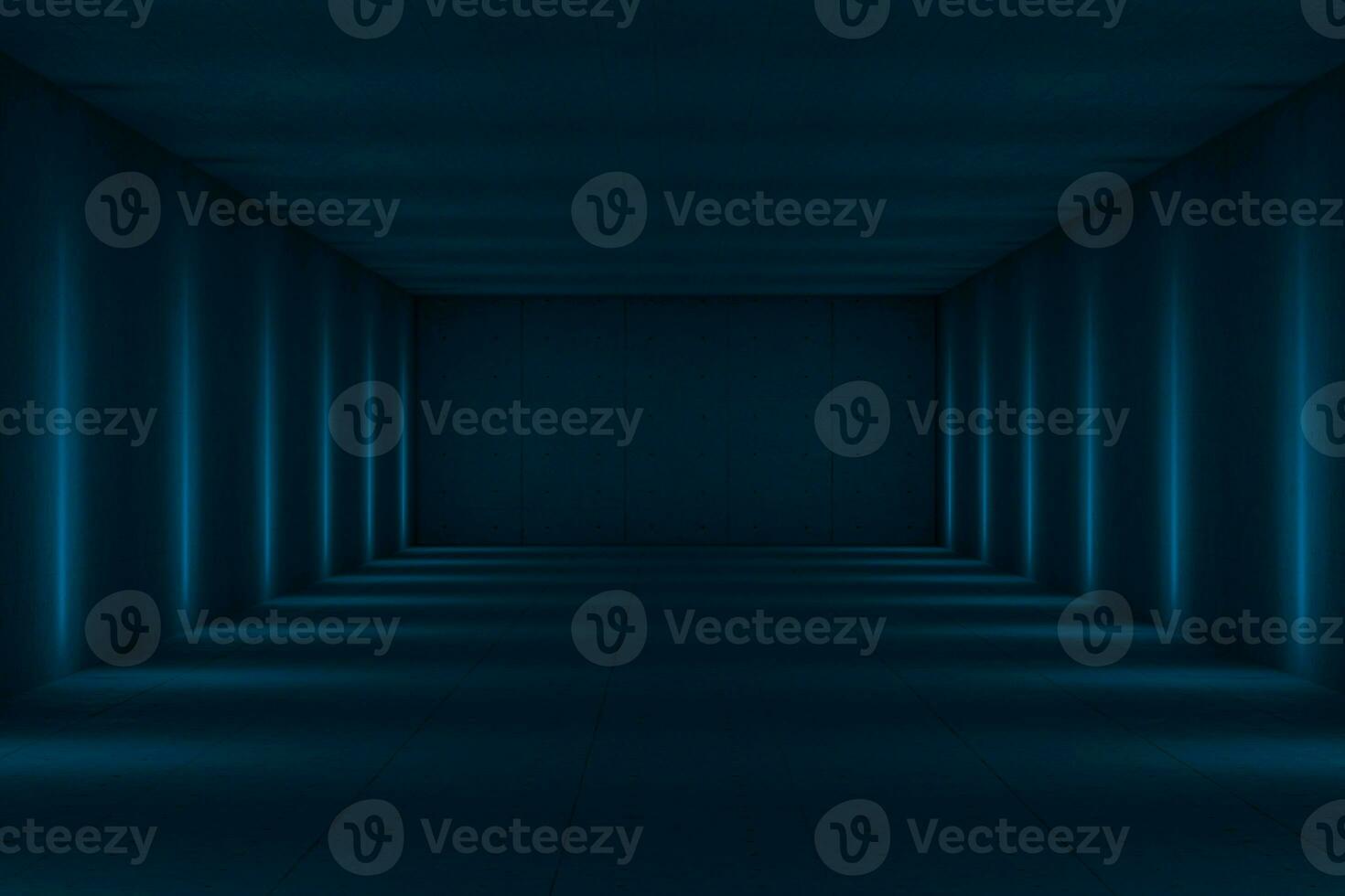 bleu foncé tunnel avec lumières de côté, 3d le rendu. photo