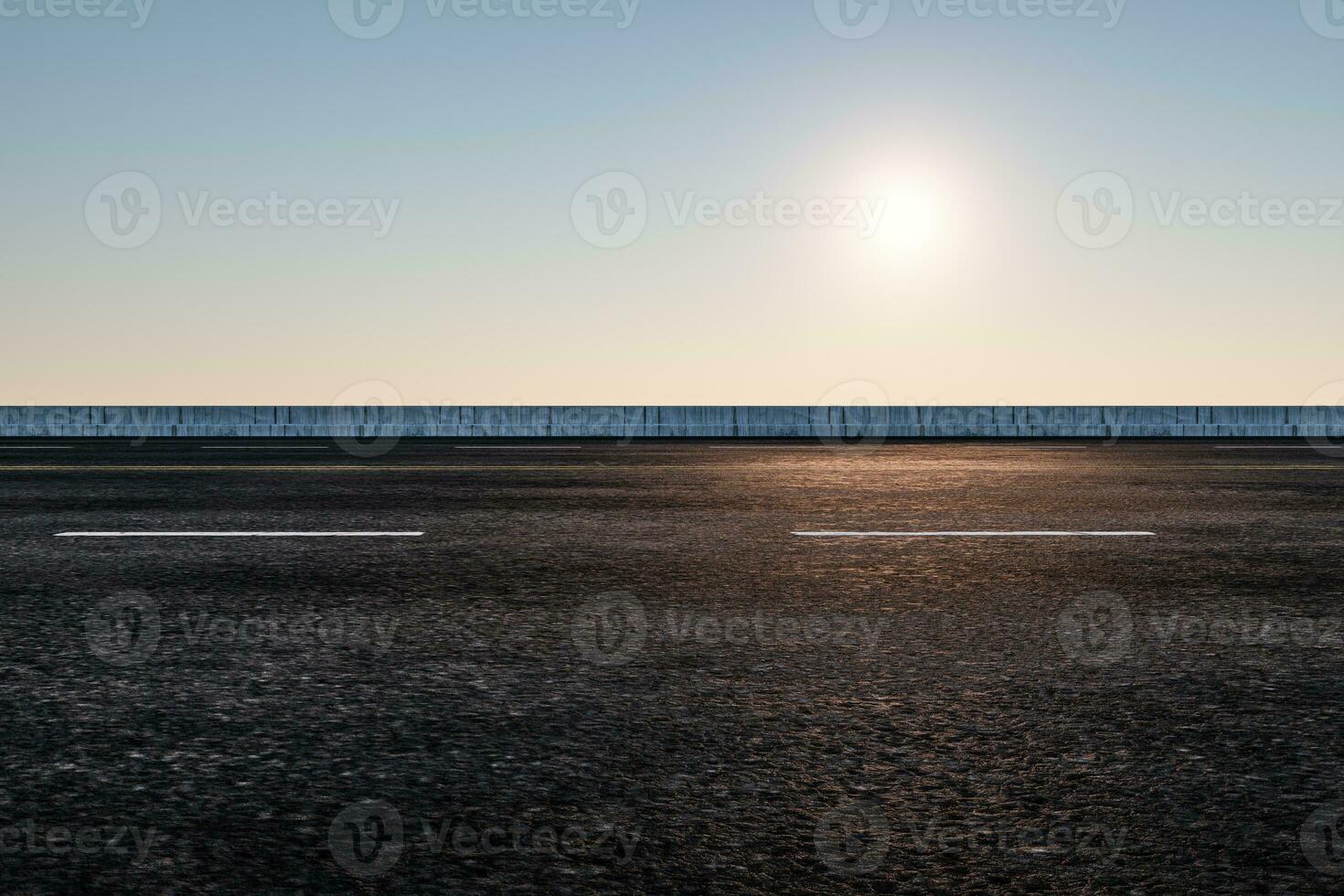 le vide asphalte route et lumière du jour ciel et soleil. photo