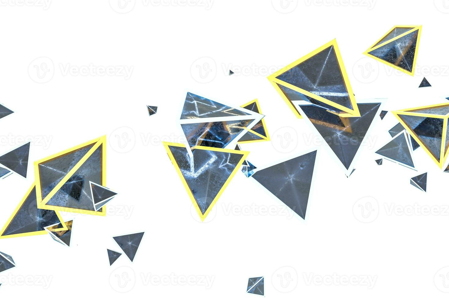 3d le rendu, embrasé Triangle cube avec foncé Contexte. photo