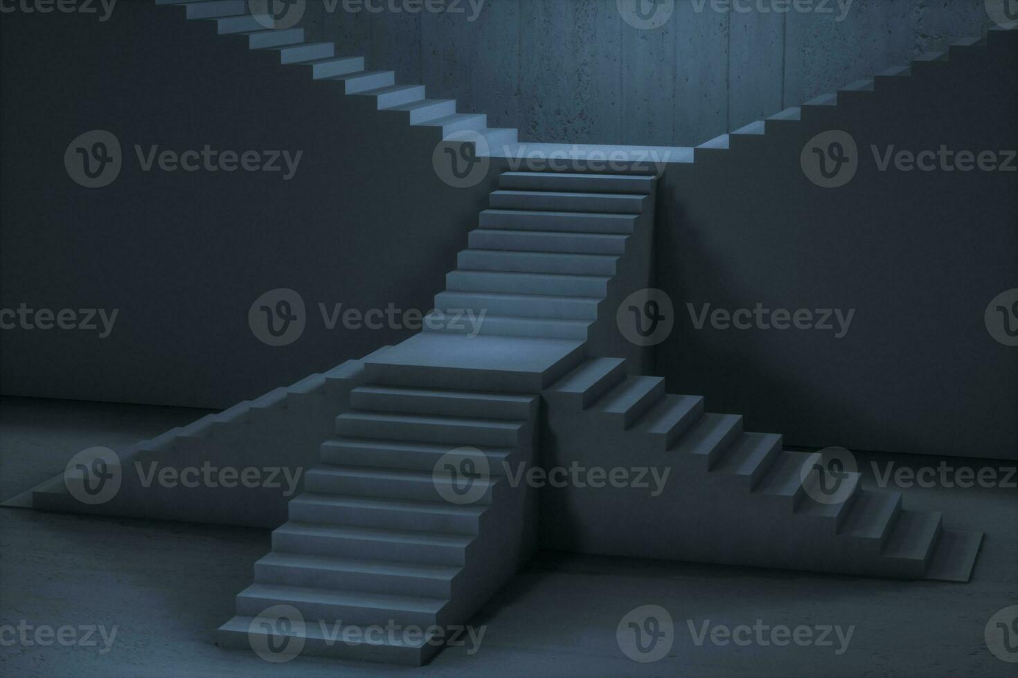 le escalier dans le foncé sous-sol, 3d le rendu. photo