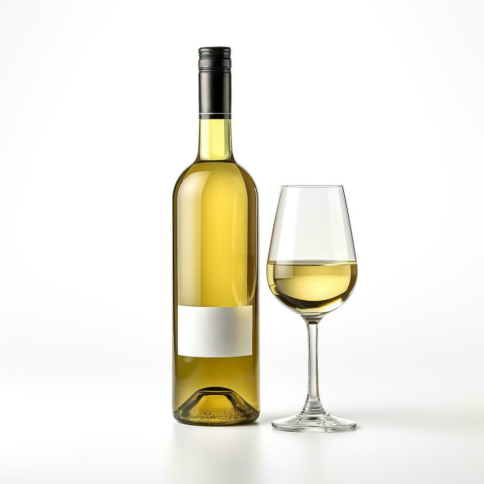 une bouteille de blanc du vin isolé sur blanc Contexte photo