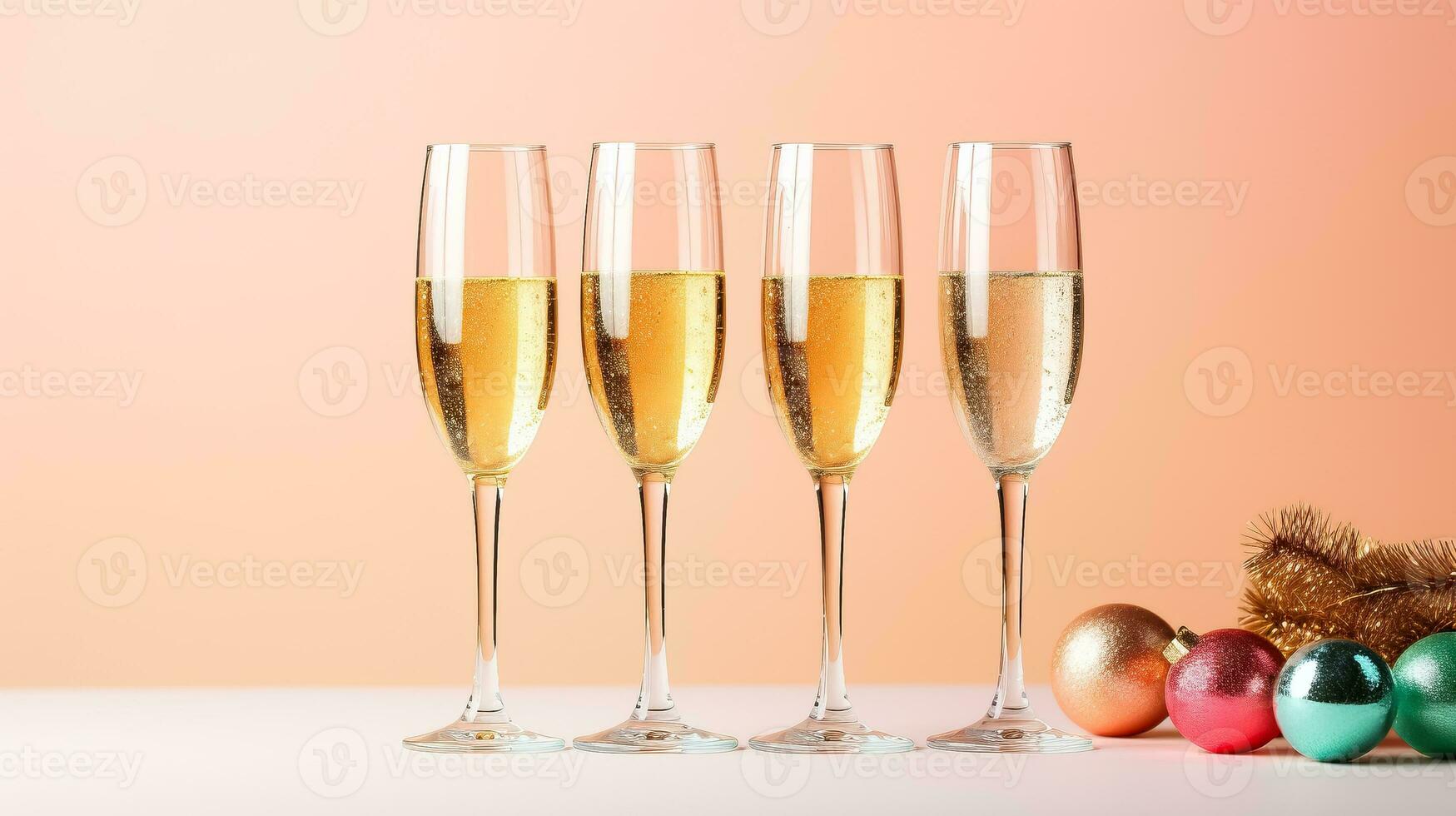 Champagne des lunettes avec Noël arbre isolé sur pastel Contexte photo