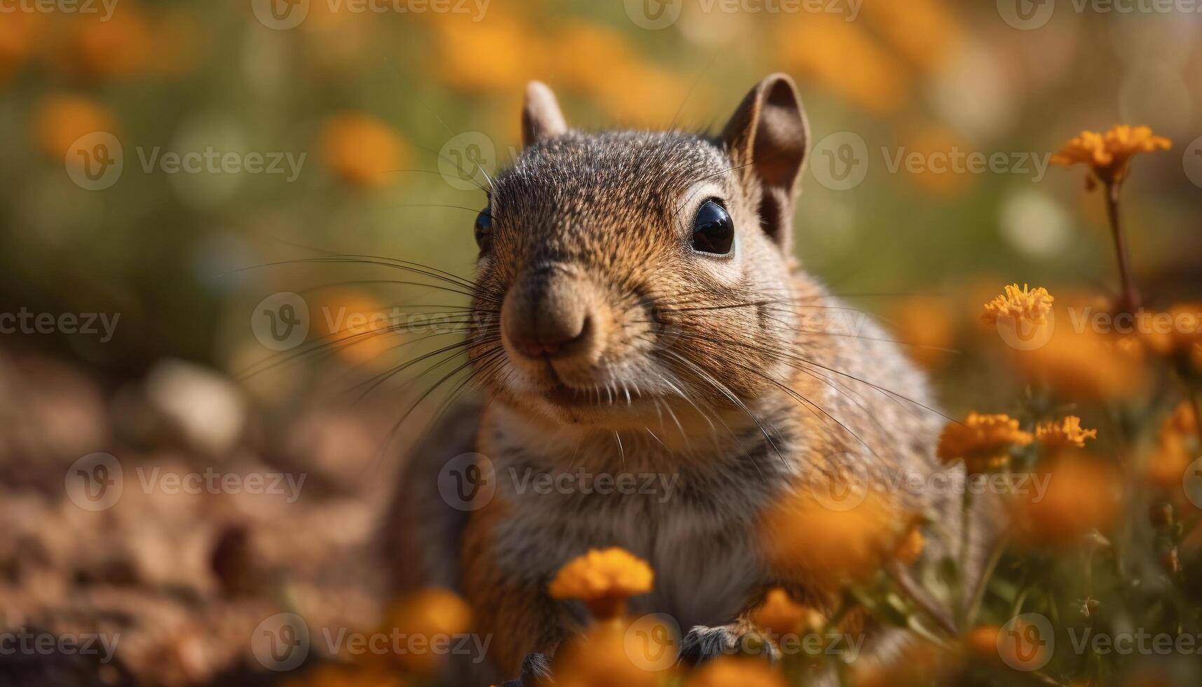 mignonne mammifère séance dans herbe, alimentaire, à la recherche à caméra généré par ai photo