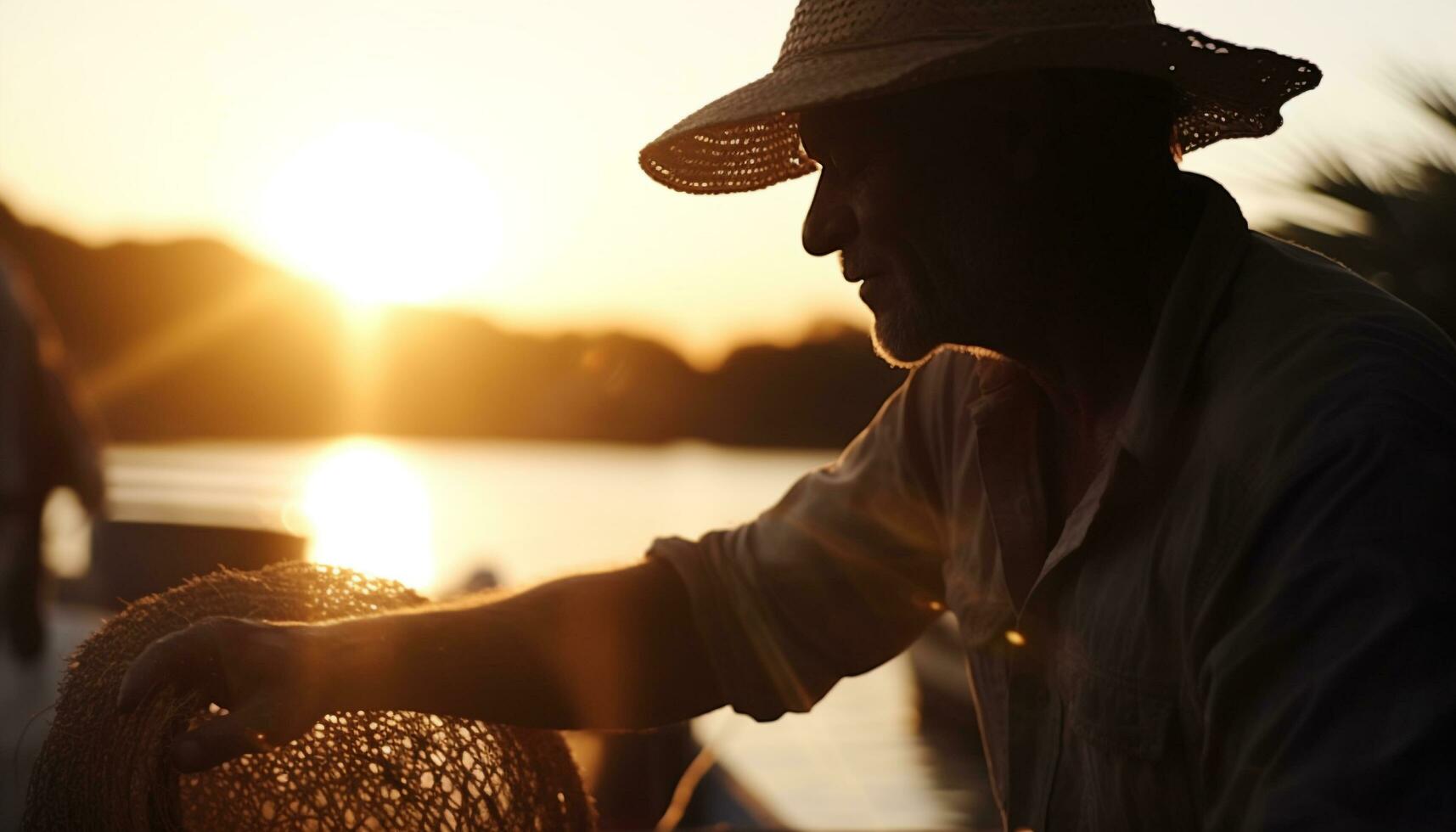 une homme jouit le coucher de soleil, séance en plein air, dans tranquille solitude généré par ai photo