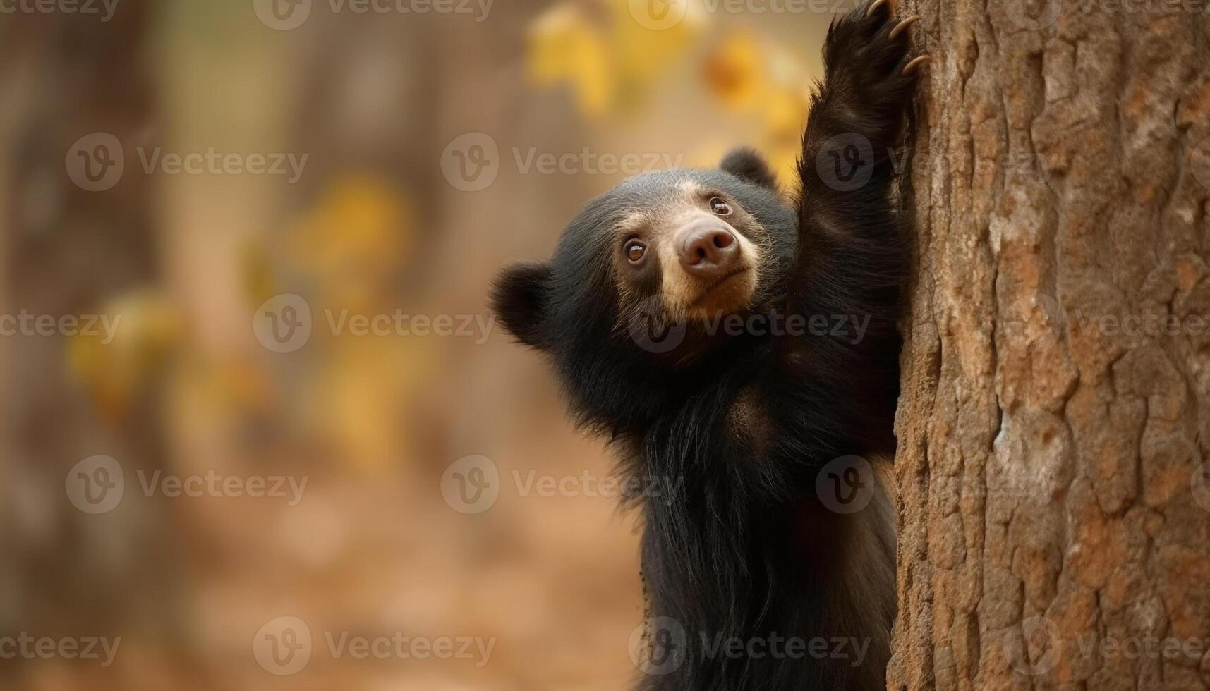 mignonne singe séance sur bifurquer, à la recherche à caméra dans forêt généré par ai photo