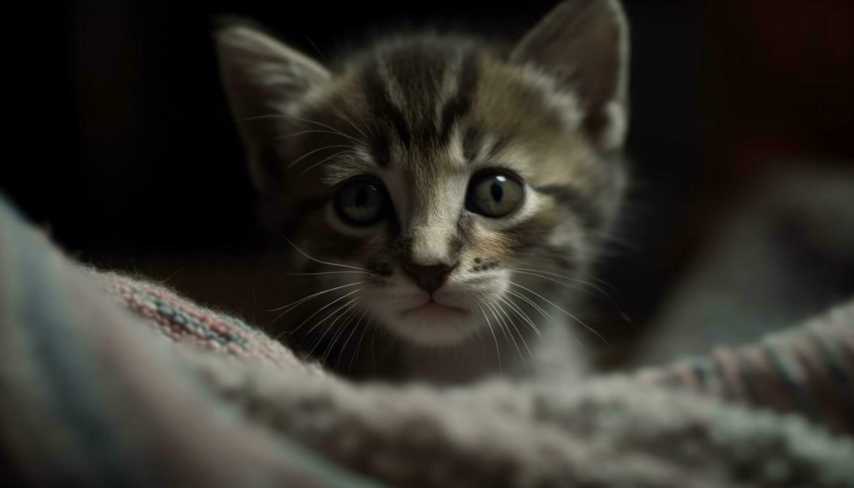 mignonne chaton avec doux fourrure, regarder avec espiègle curiosité généré par ai photo