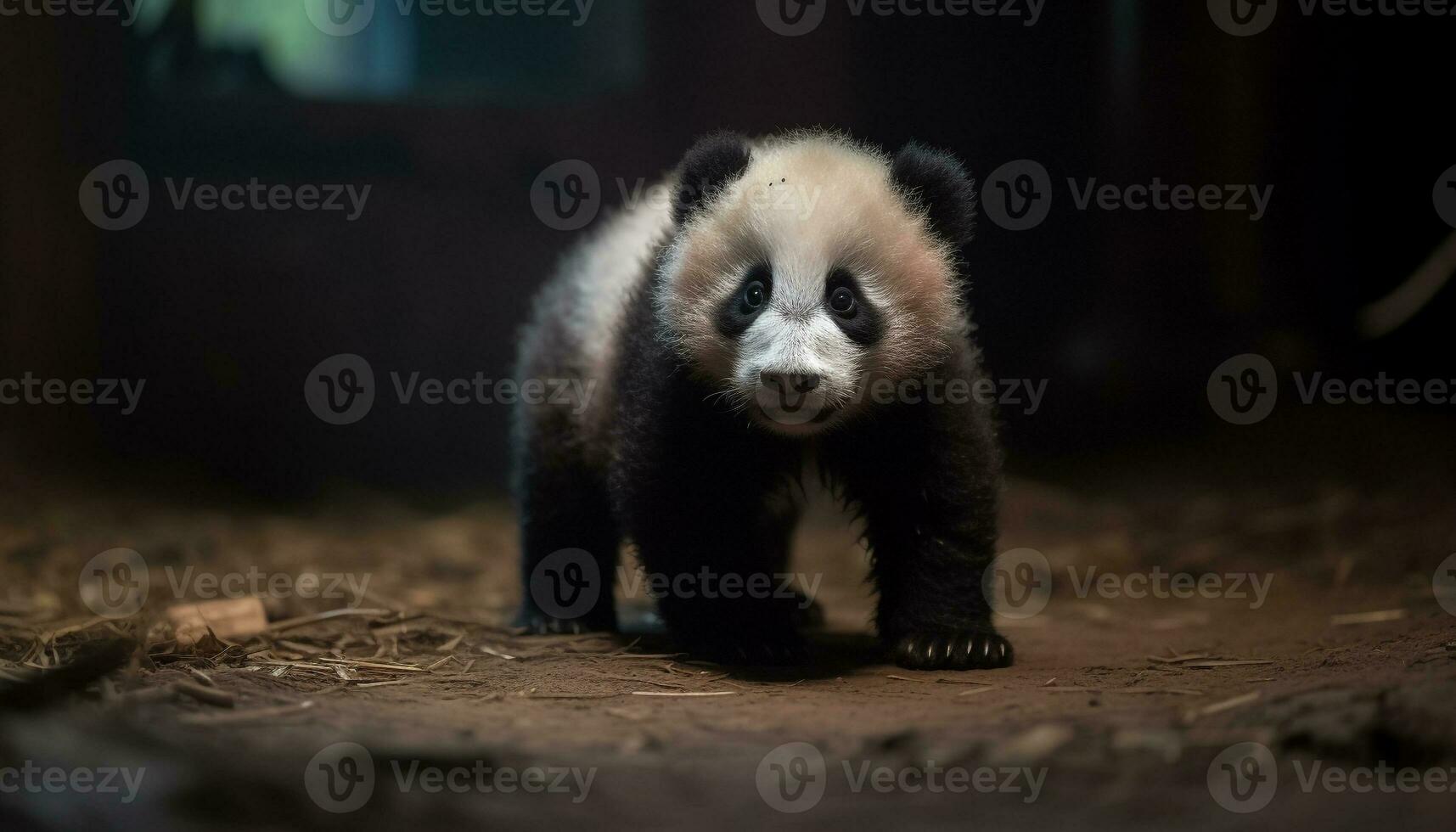 mignonne Panda lionceau en jouant dans le forêt, à la recherche à caméra généré par ai photo