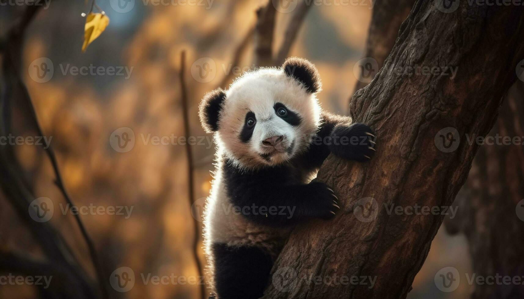 mignonne Panda séance sur une arbre, espiègle lémuriens dans forêt généré par ai photo