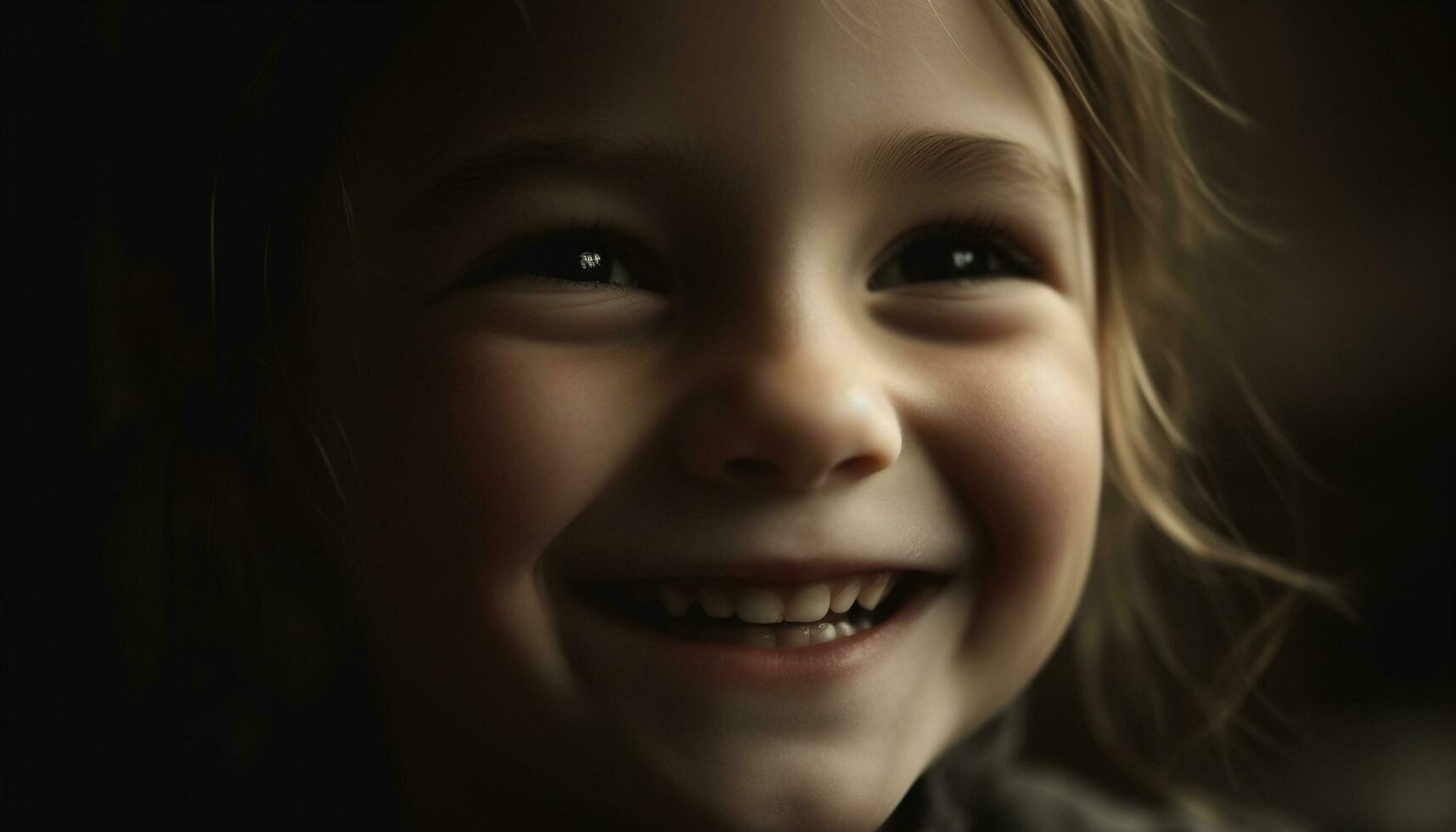 une mignon, joyeux, souriant enfant avec une à pleines dents sourire à la recherche à caméra généré par ai photo
