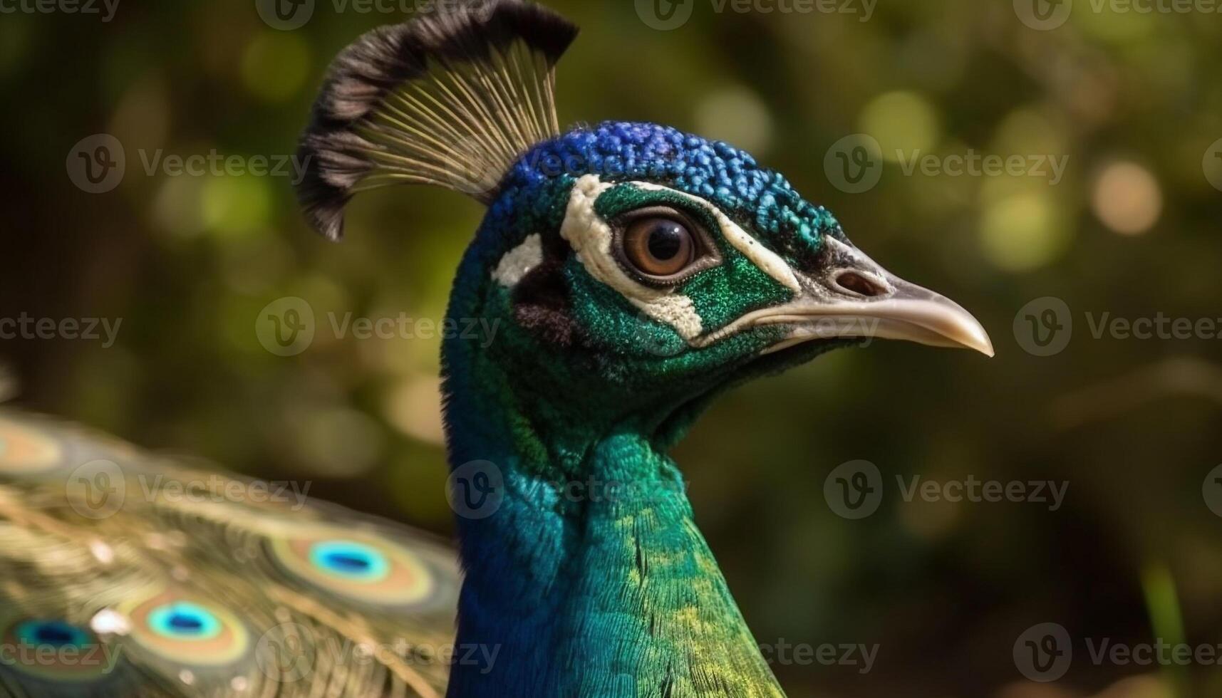 une vibrant paon affiche ses majestueux beauté dans la nature généré par ai photo