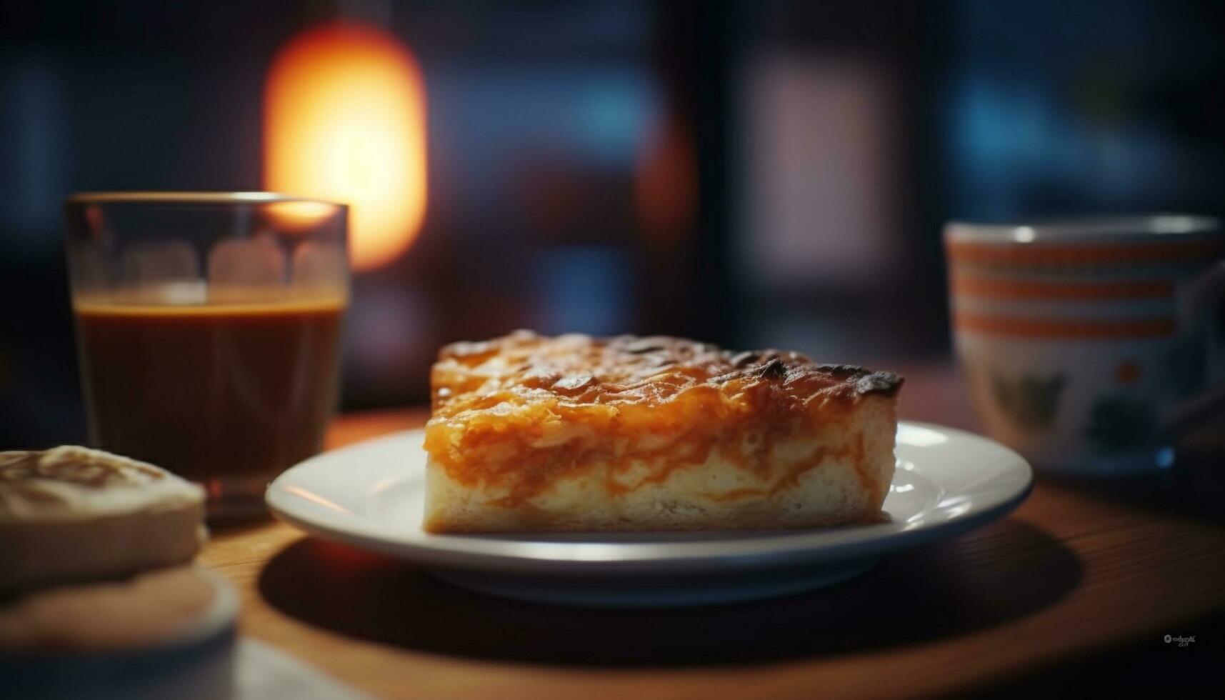 fraîchement cuit sucré tarte sur une en bois plaque, prêt à manger indulgence généré par ai photo