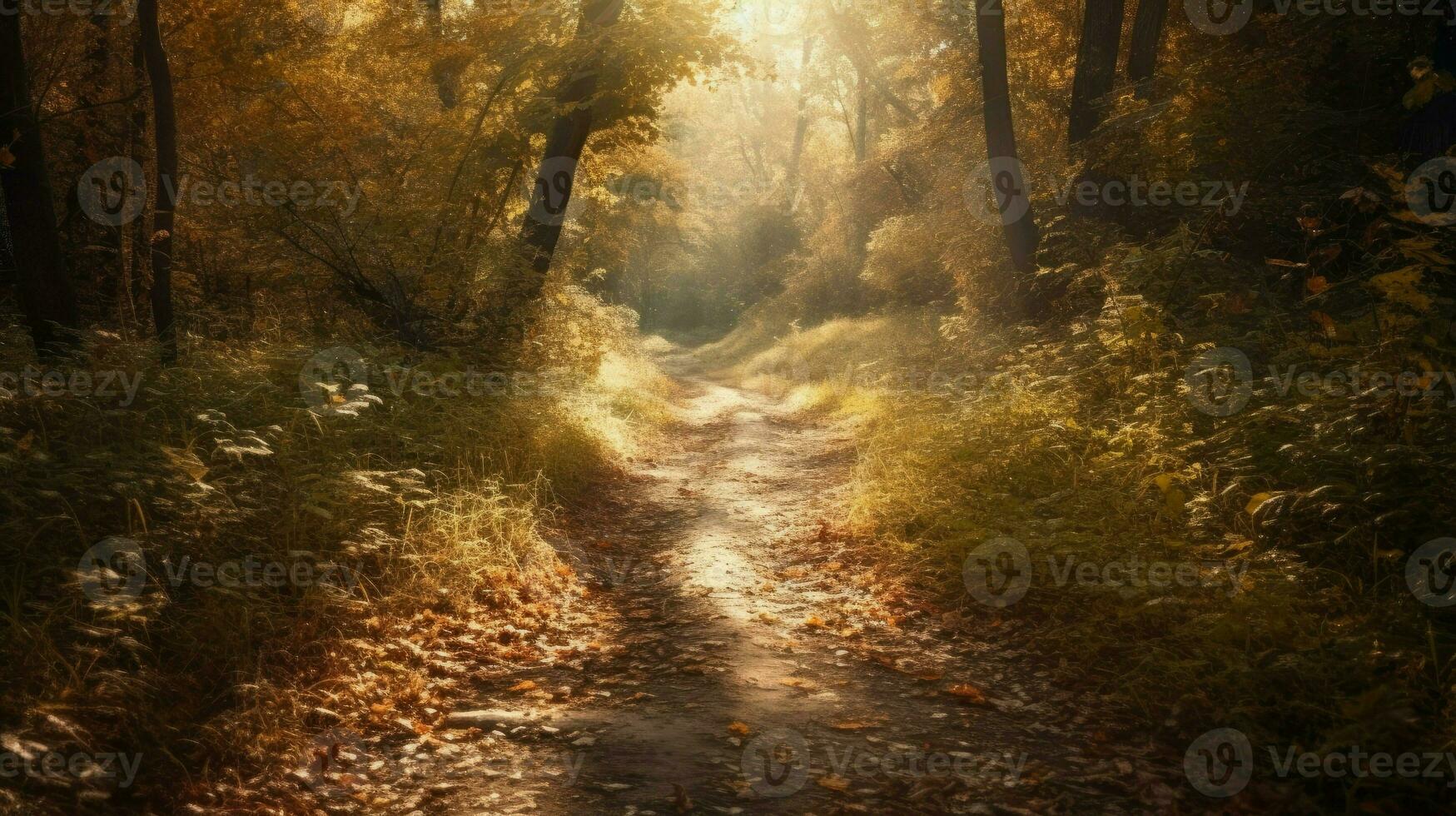 forêt avec à feuilles caduques des arbres dans l'automne ai génératif photo