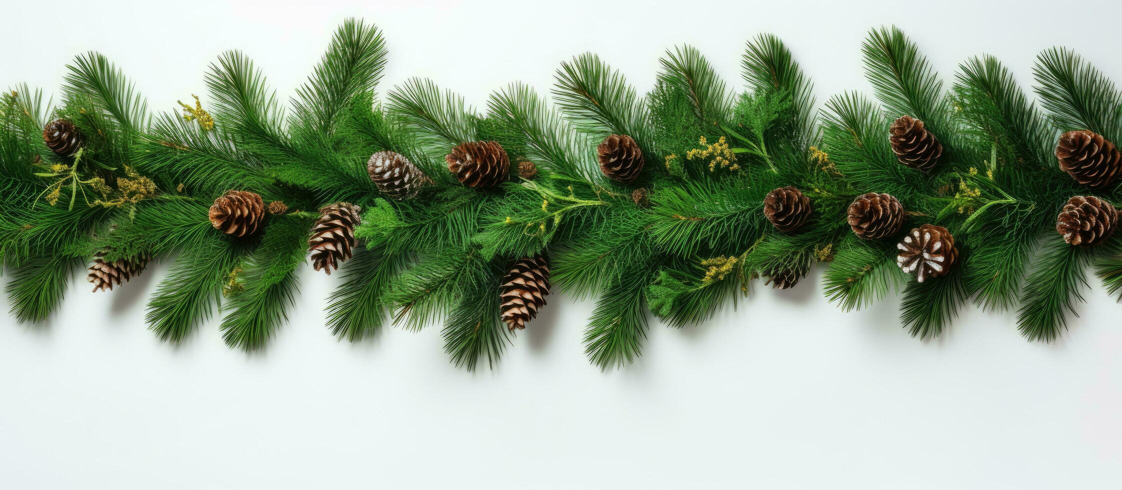 conifère branches utilisé à créer une Noël décoration blanc Contexte Haut vue photo