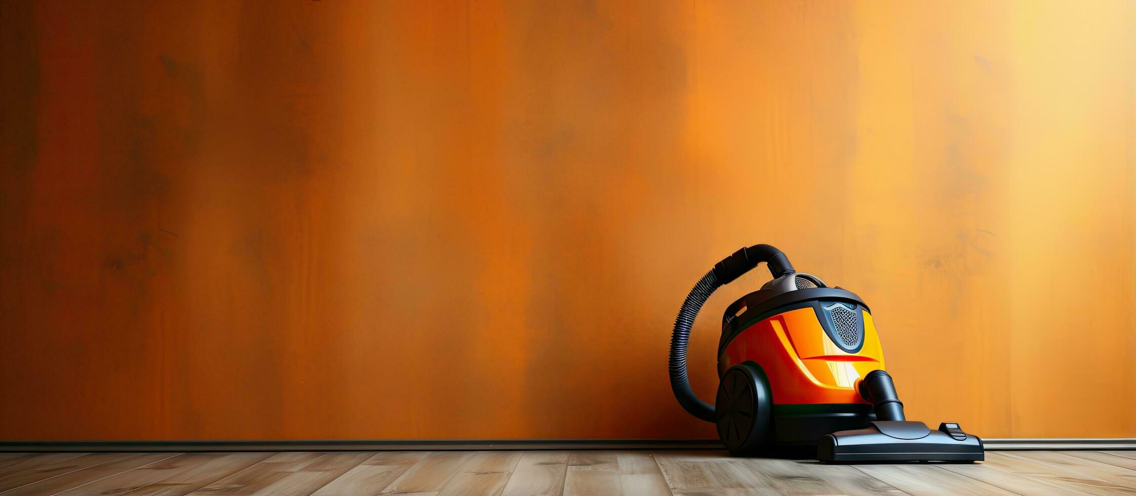 Orange vide nettoyeur sur une chambre toile de fond photo