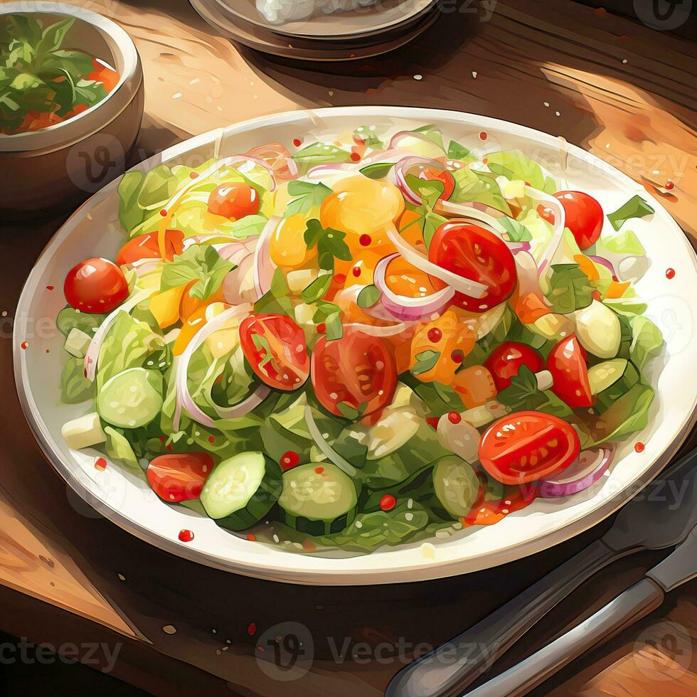 légume salade, légume salade réaliste restaurant fondhaut qualité ai image généré photo