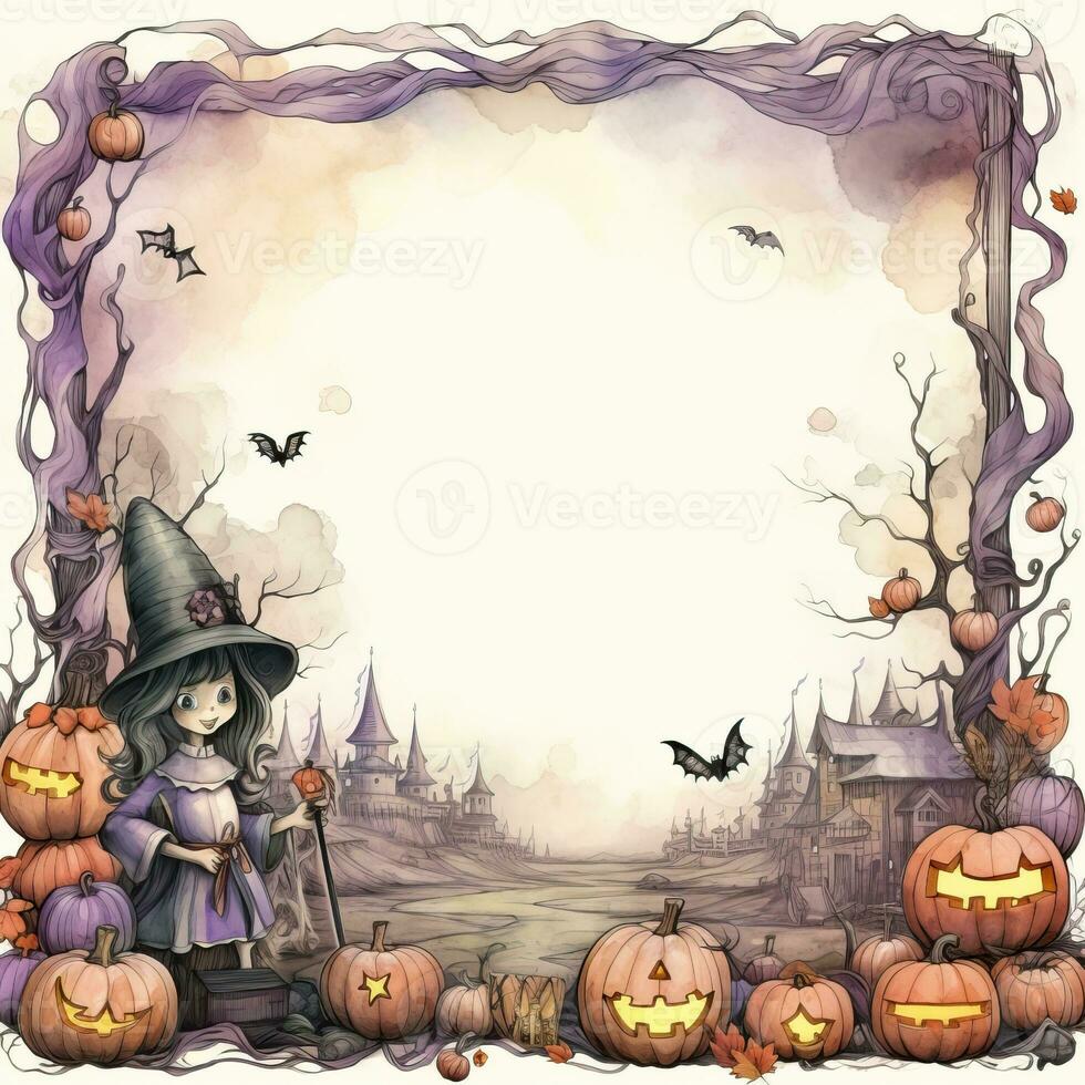 tour ou traiter Halloween aquarelle Cadre haute qualité ai généré image photo