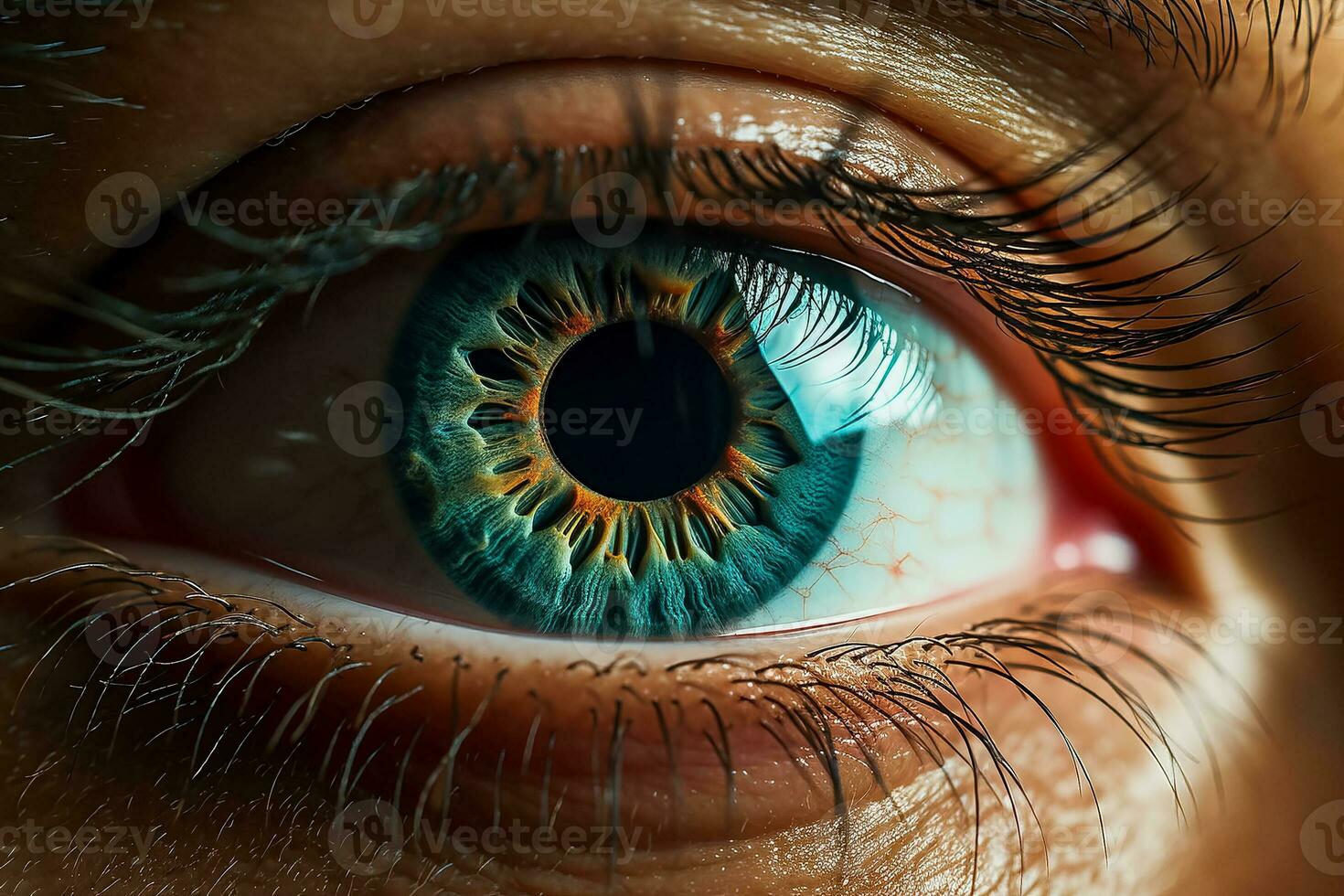 lent mouvement 4k extrême proche en haut de Humain yeux iris ouverture élève dans 60 ips photo