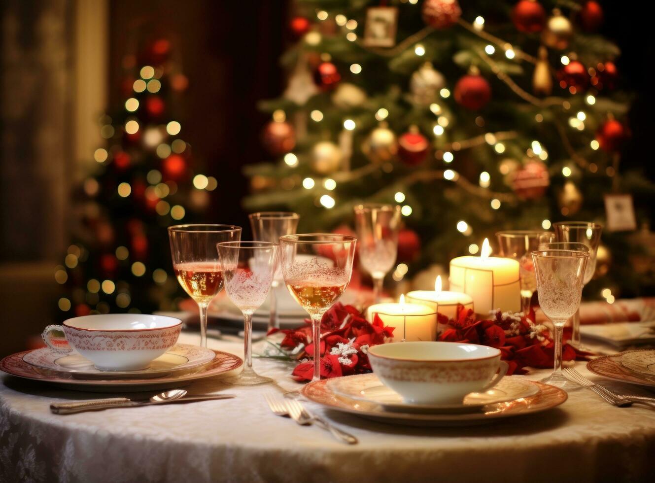 magnifique Noël table pour vacances dîner photo