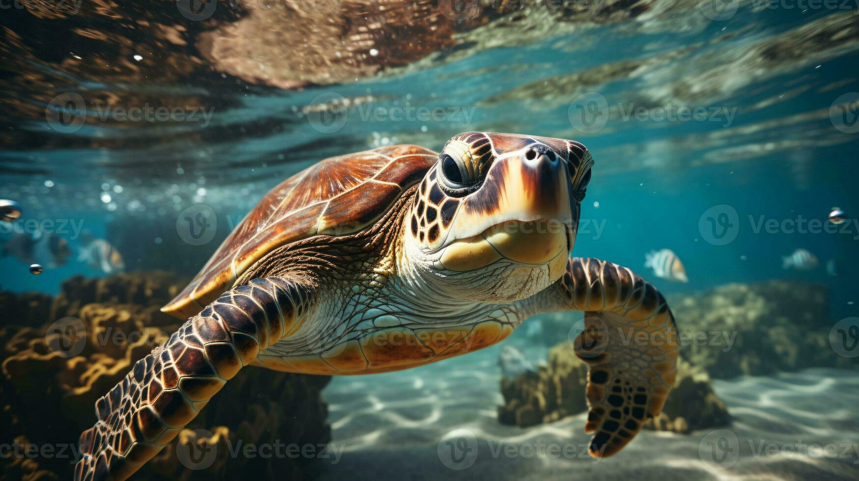 une mer tortue glisse gracieusement par le l'eau. photo