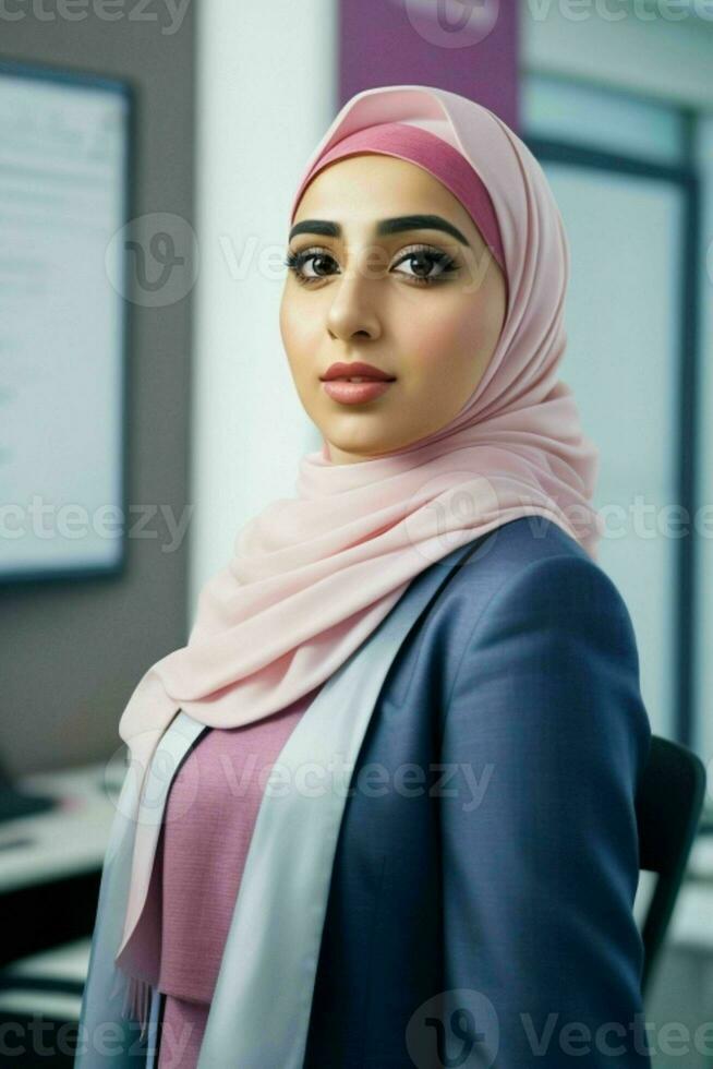 femme d'affaires dans le milieu de une moderne Bureau photo