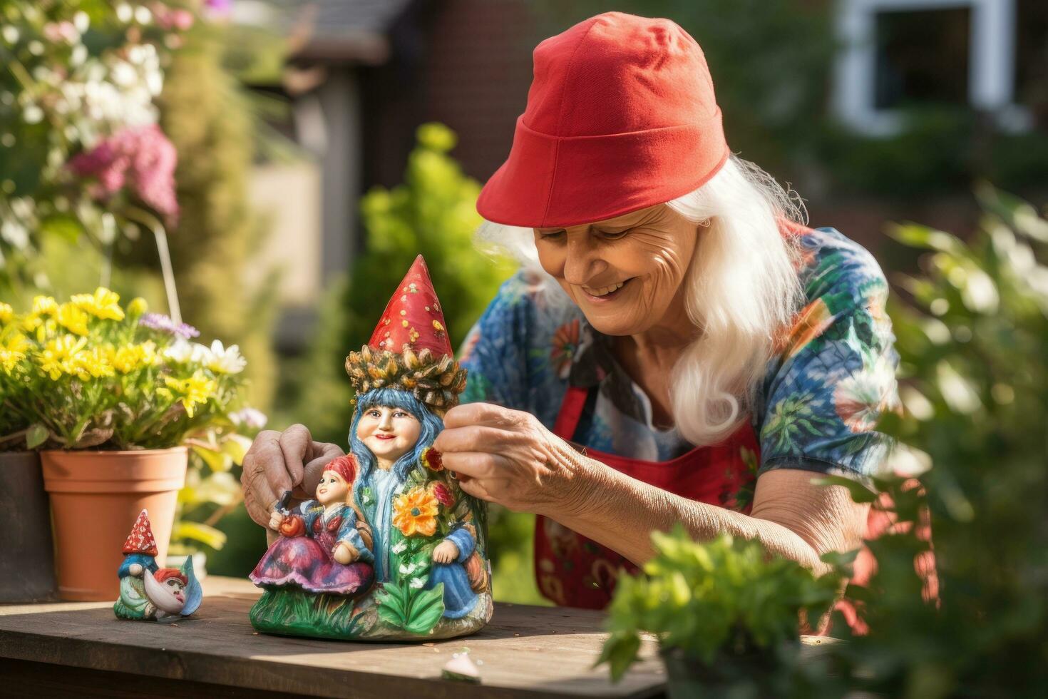 femme coloration jardin gnome photo
